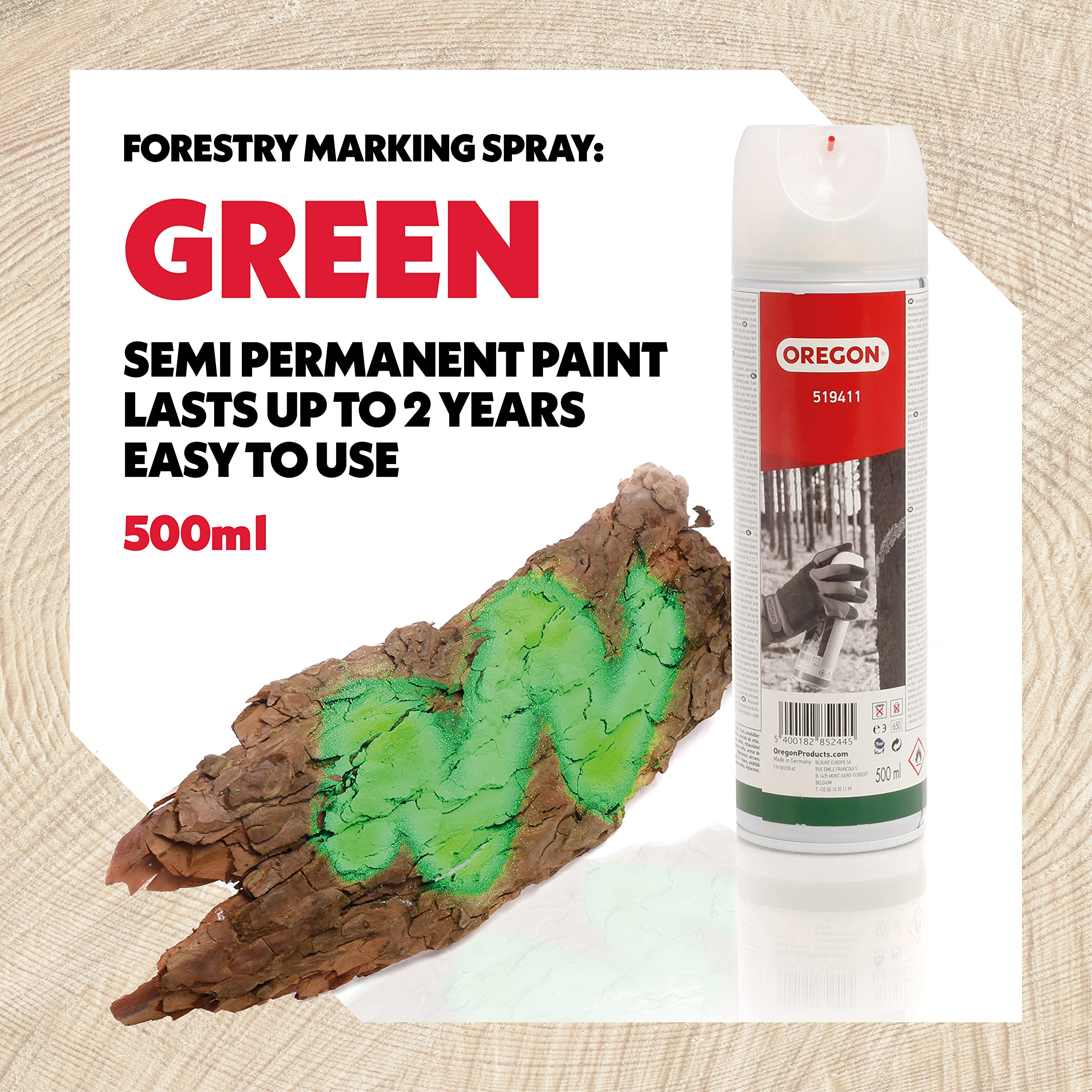 Oregon Vernice Spray per Marcatura Forestale Non Permanente, Asciugatura Rapida, Dura fino a 2 anni, 500 ml - Verde Fluorescente - 4