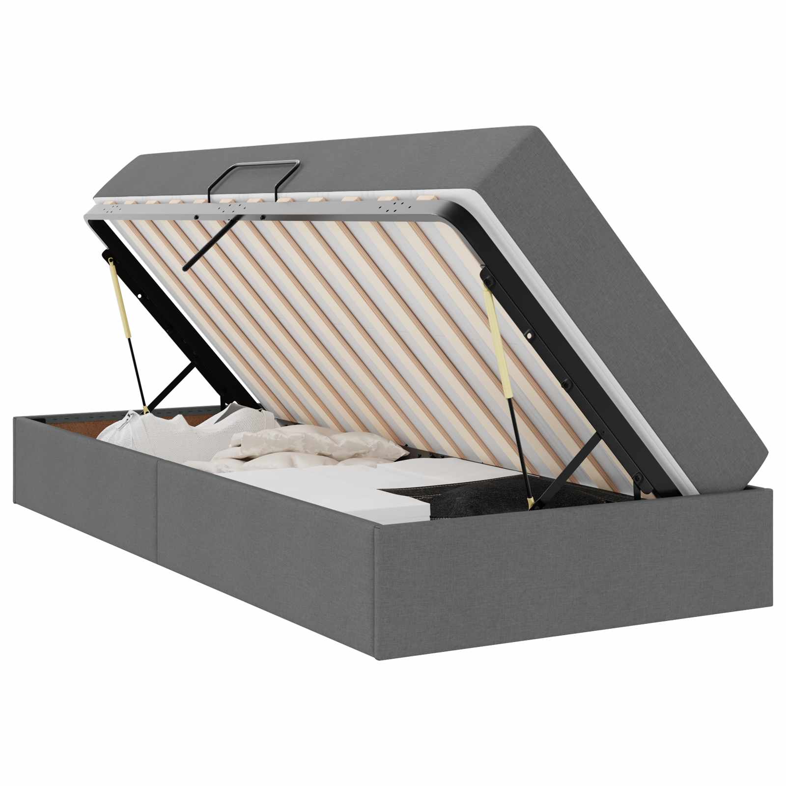 Lit avec rangement et matelas en polyester gris foncé, pour la chambre, 90 × 190 cm - 2