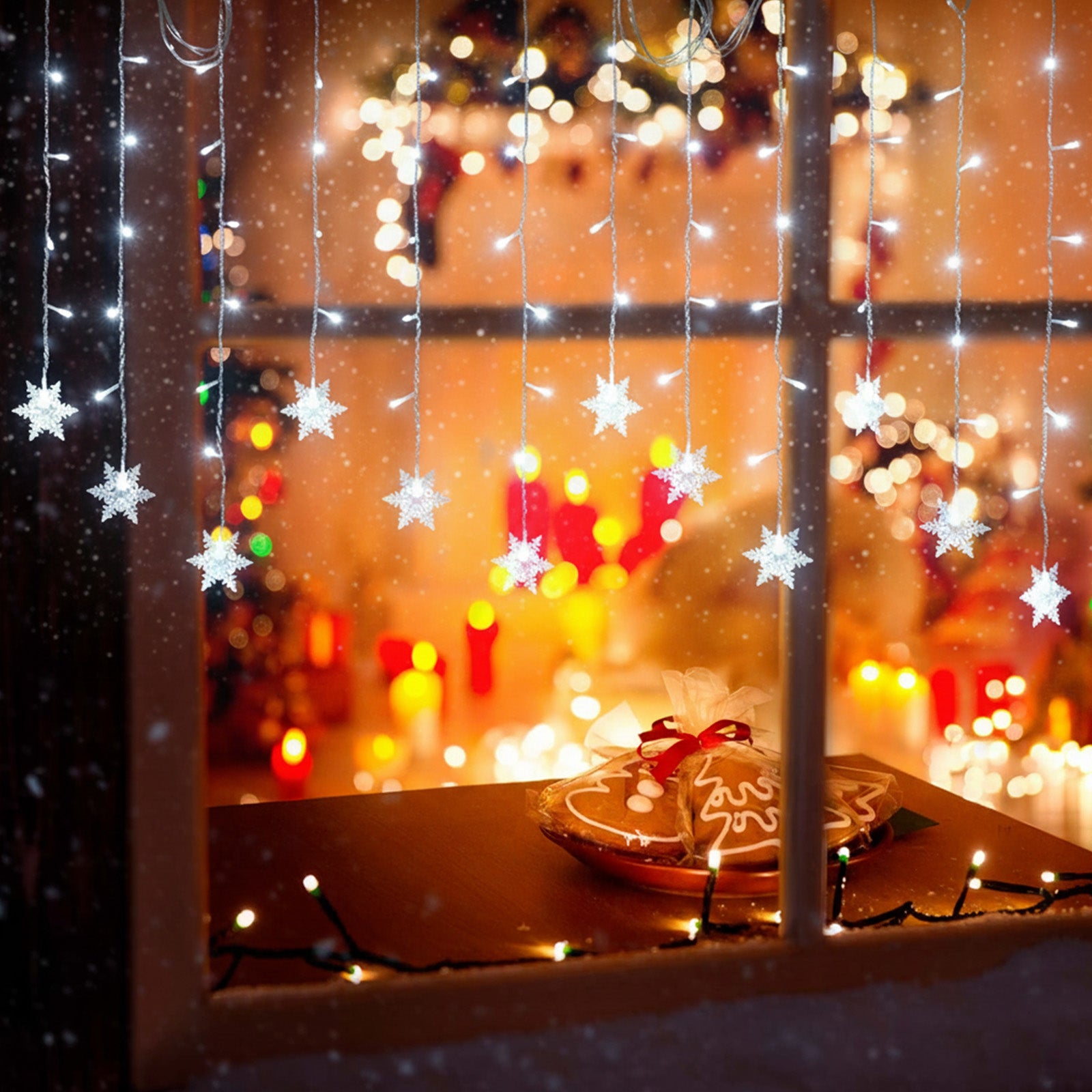 Guirmalda LED Copos de Nieve 8 Modos Impermeable con Temporizador, Decoración Navideña en Ventanas, Bodas y Jardines(Blanco, Dos piezas) - 9