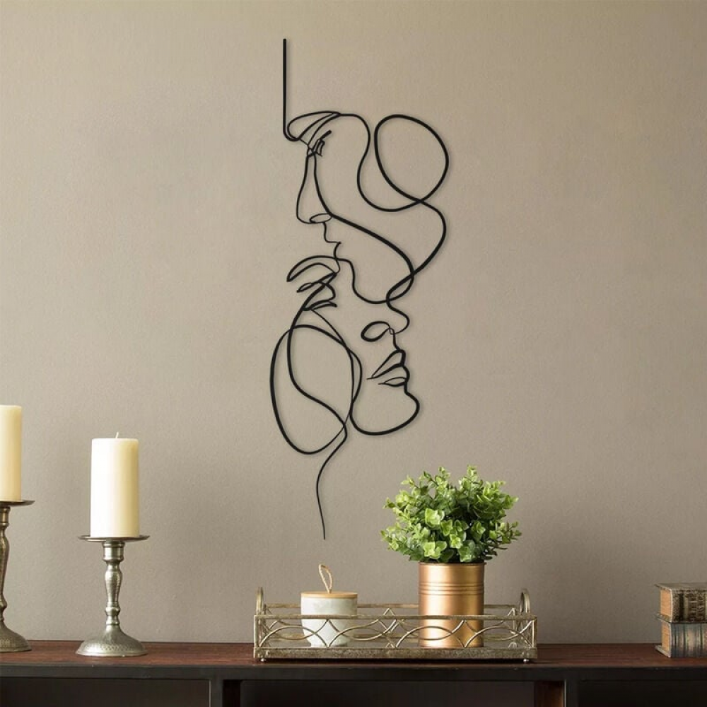 noir 30*10cm，Nordique visage Art Silhouette métal véritable amour mur Art décoration - 5