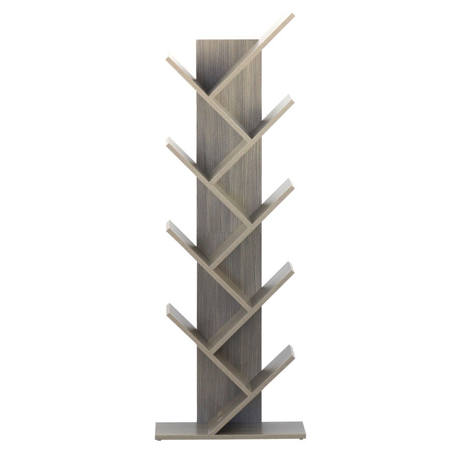 Libreria 8 ripiani in legno effetto rovere grigio 40x132x216 cm - 2