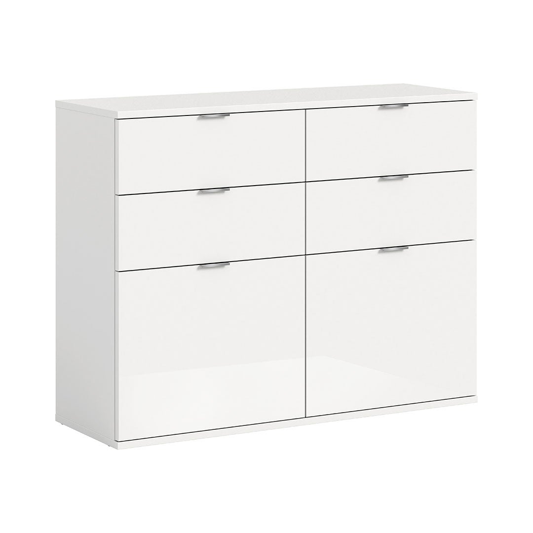 ProjektX szafka na buty 4 szuflady, 2 klapy biały wysoki połysk.
