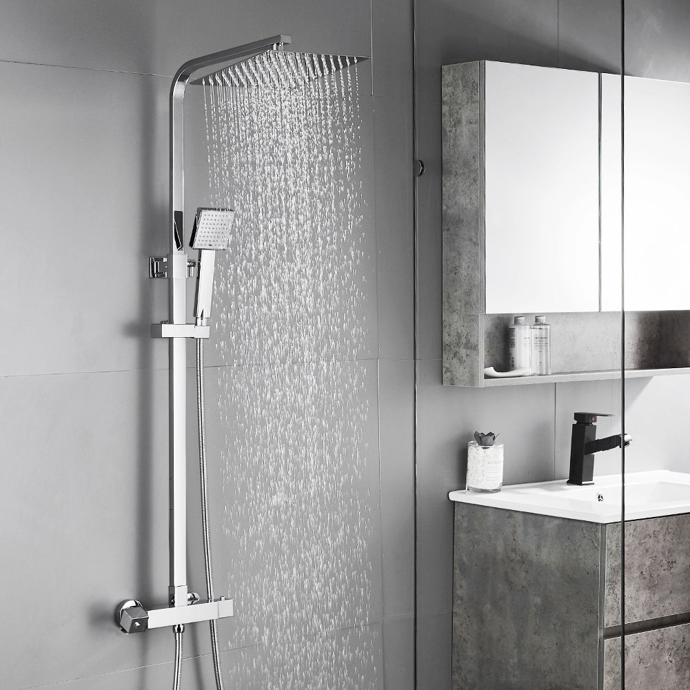 Auralum max Elegant Columna de ducha termostática Conjunto de ducha de lluvia con sistema de ducha de grifo ajustable en altura, Modelo EU - 7