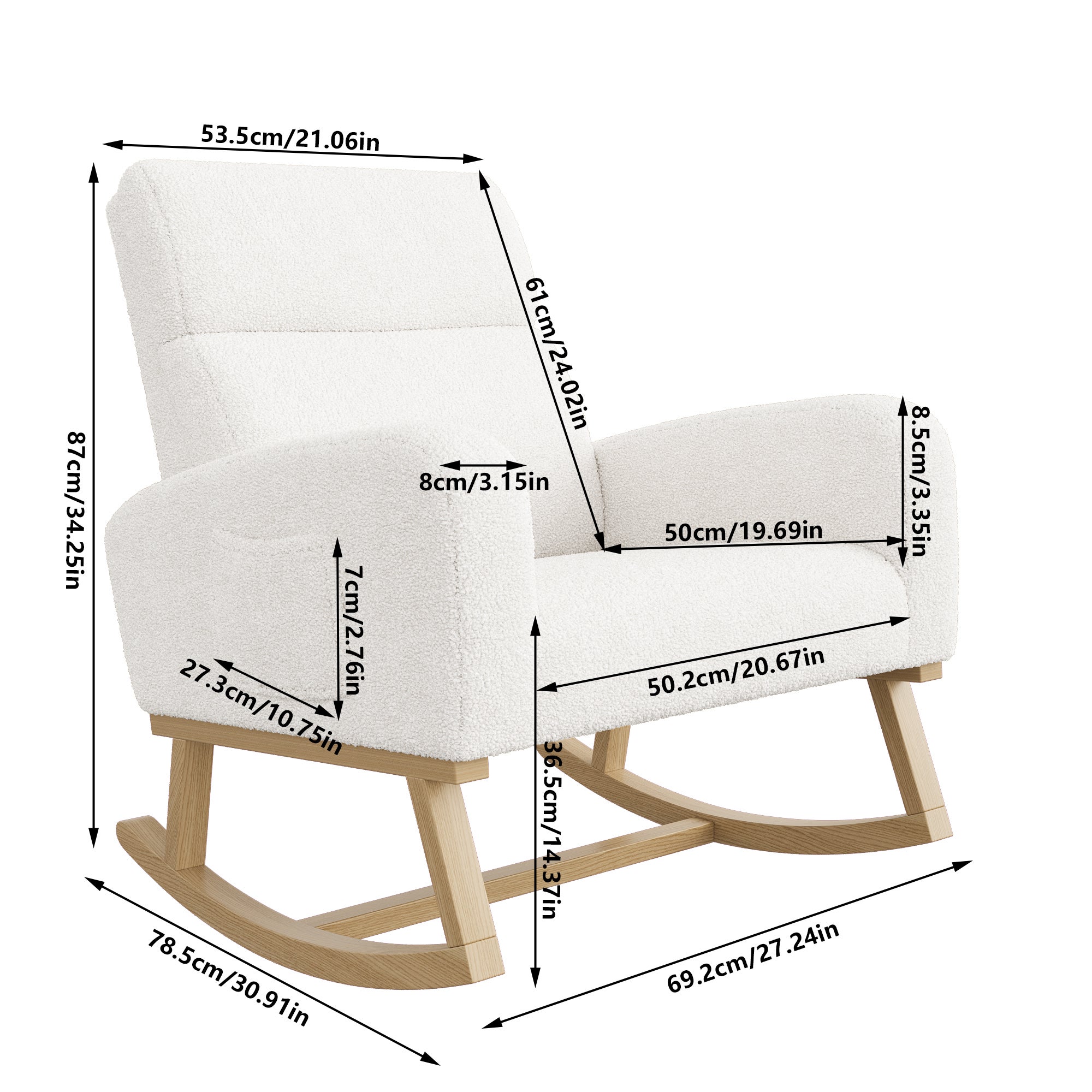 Fauteuil a Bascule, Chaise a Bascule Allaitement avec Poches Latérales et Base en Bois, Fauteuil Rocking Chair interieur extérieur pour Chambre, Blanc - 2