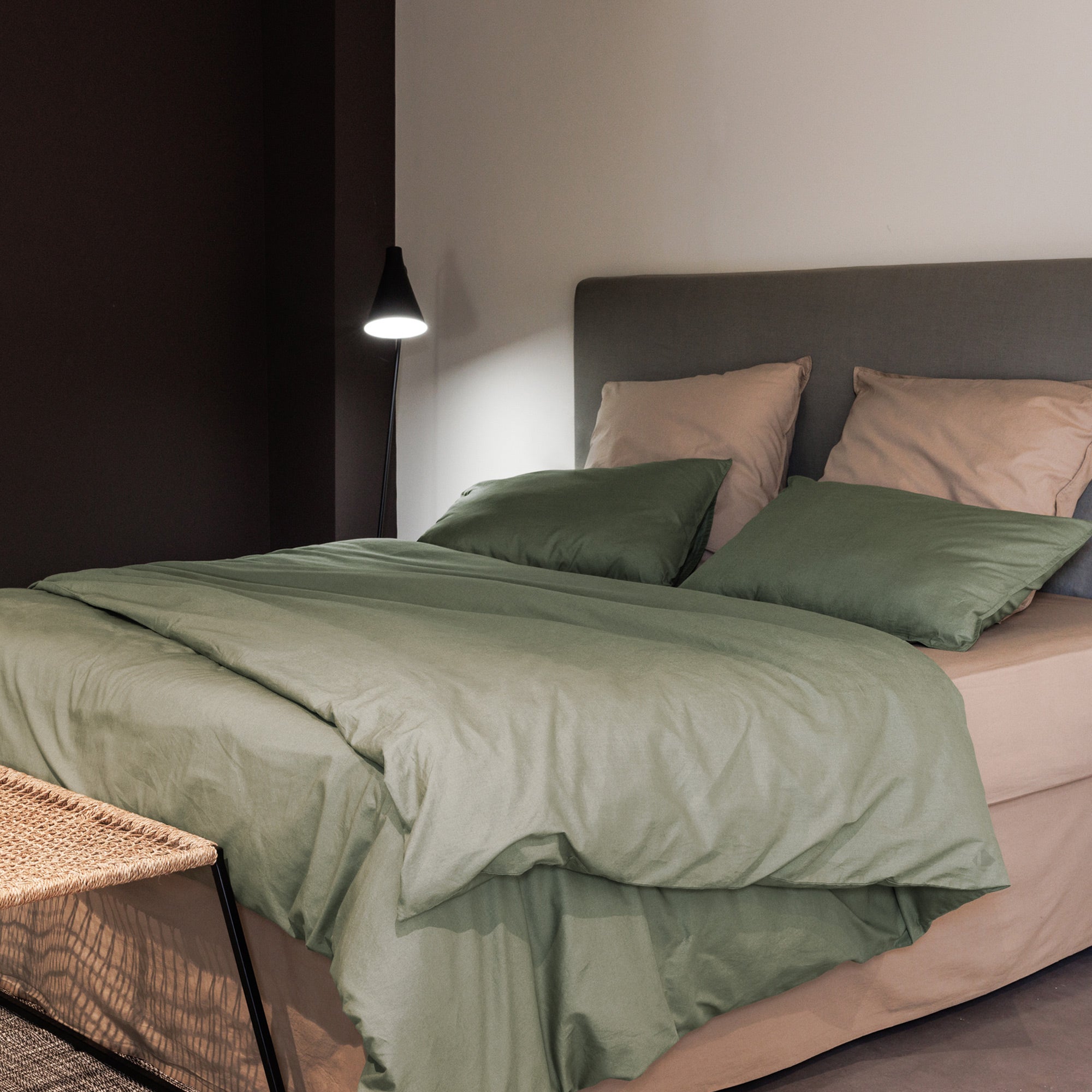 Parure De Lit 1,5 Place 3 Pièces Vency - Coton Vert Foncé, Drap Housse 120x200 Cm (prof. 35 Cm), Drap Plat 180x280 Cm, Taie 50x80 Cm