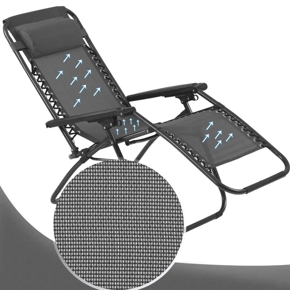 Set de 2 sillas Gravedad Cero reclinables Tumbonas sillas reclinable ajustable butacas plegable con almohada Gris Oscuro - 5