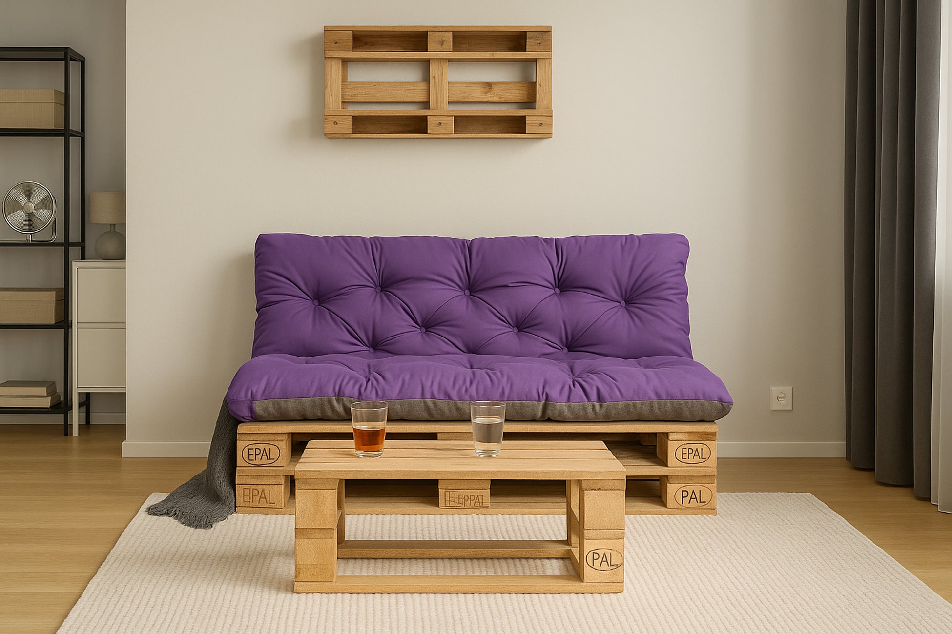 Set Coussins palettes, Assise 120 x 50 et Dossier 120 x 40cm Violet, coussins canapé / coussin pour palette in / extérieur, SETGARDEN - 5