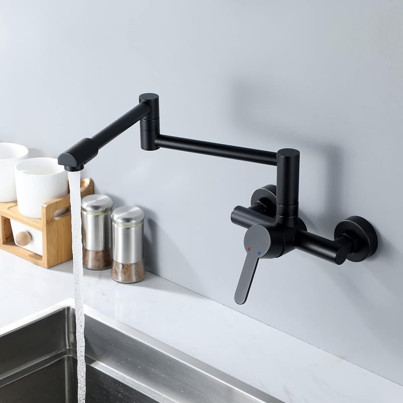 Bateria kuchenna ścienna, bateria kuchenna, obrotowa bateria zlewozmywakowa, bateria kuchenna jednouchwytowa ścienna - czarna