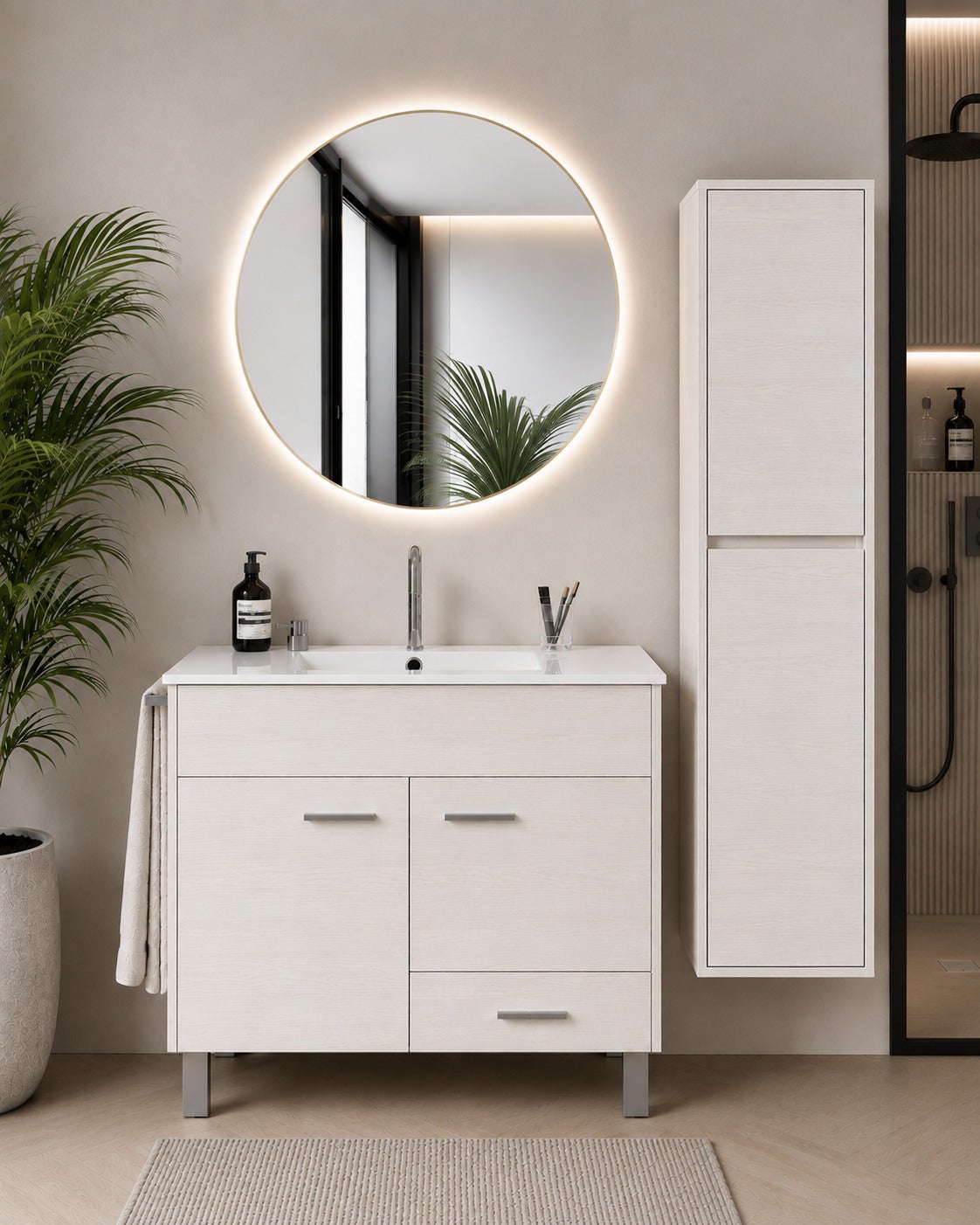Mobilier de baie cu lavoar ORIGENBATH SAMOS fără oglindă 50x40 cm alb nordic cu coloană