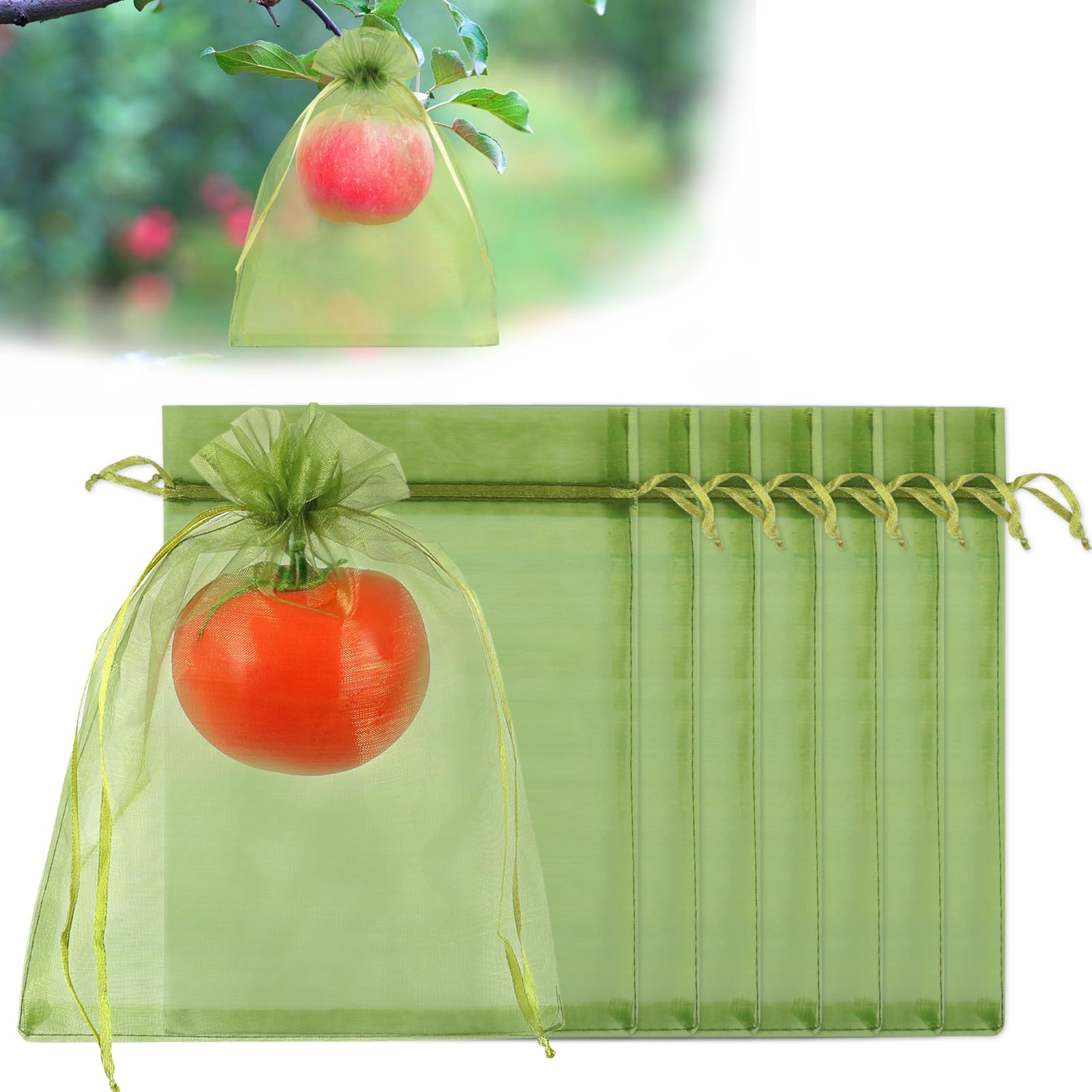 100 Sacs De Protection Pour Fruits - Filet Vert Avec Cordon De Serrage - 15x20 Cm Et 20x30 Cm - Anti-oiseaux, Insectes