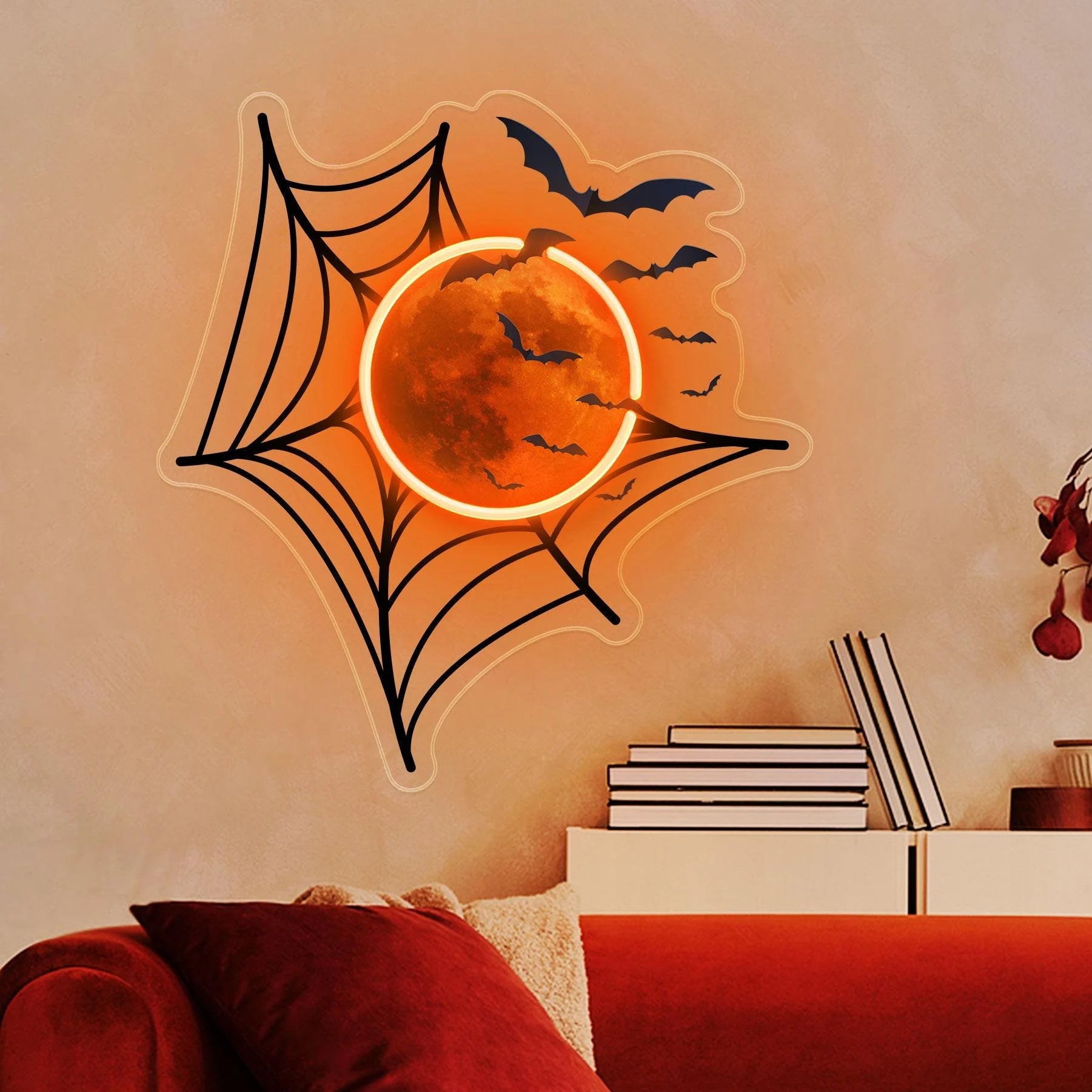 Décorations Halloween Fenêtre - Lot De 4 Silhouettes Lumineuses, Toile D'araignée