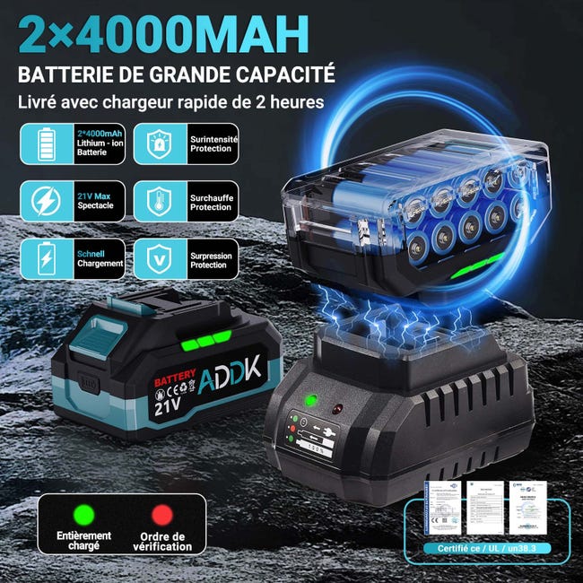 Clé à Chocs Sans Fil Brushless 21V - 1200 Nm Avec Batterie 4.0 Ah, 5 Douilles Et Chargeur Rapide