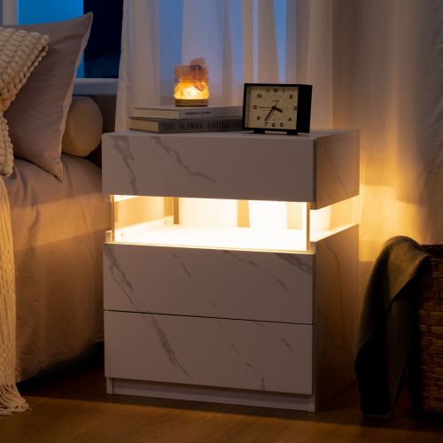 Table de chevet LED à 3 tiroirs avec panneau acrylique, meuble de ...