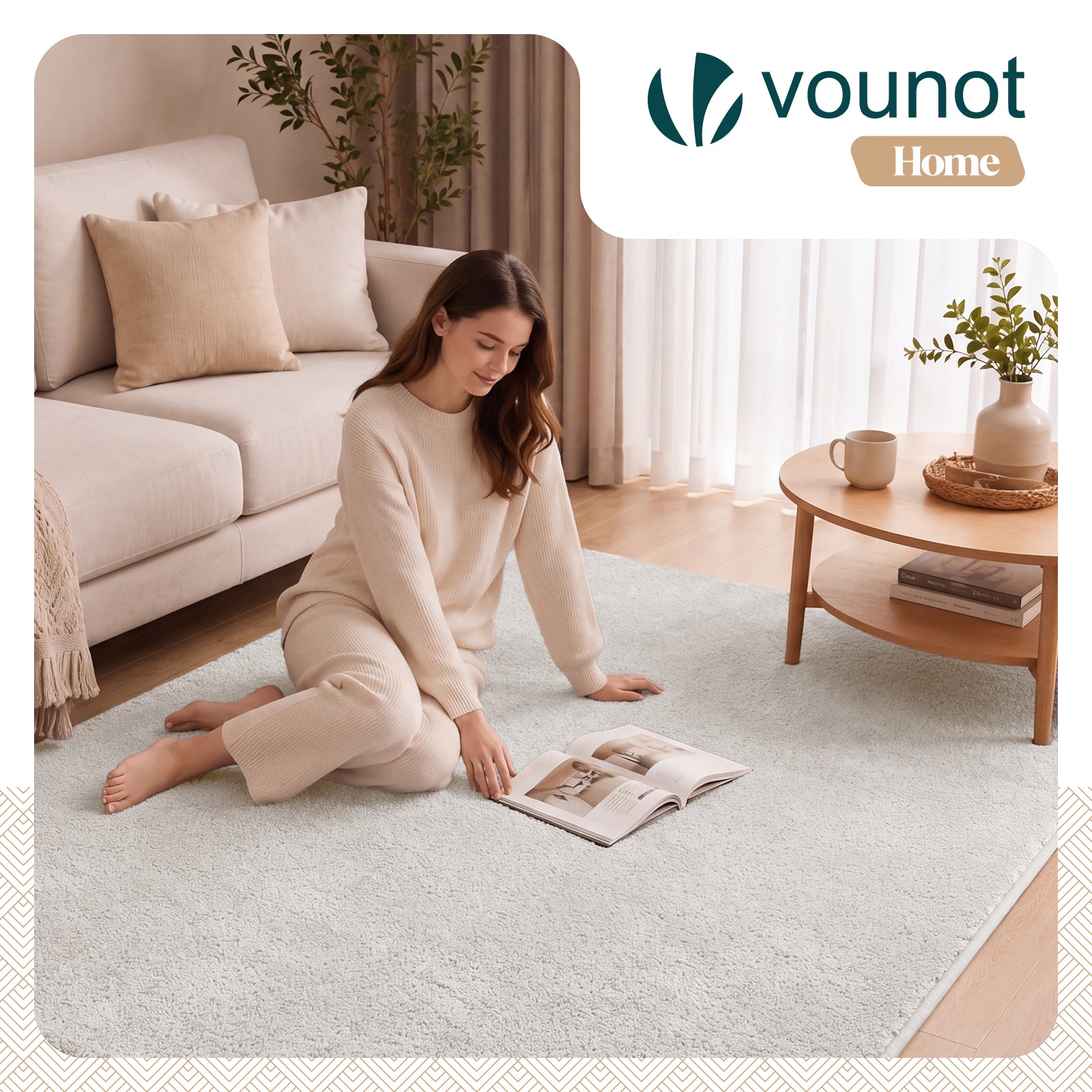 VOUNOT® Alfombra Moderna para Salón 160x230 cm, Crema - 2