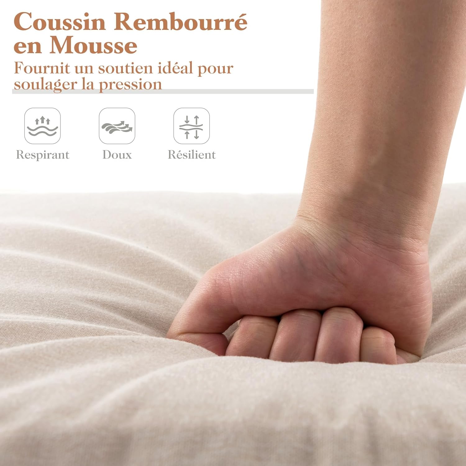 Coussin Bain de Soleil, Coussin Épais pour Chaise Longue d'Extérieur, Matelas Pliable pour Transat Extérieur, 182 x 59 x 4,5 cm (Beige,1) - 2