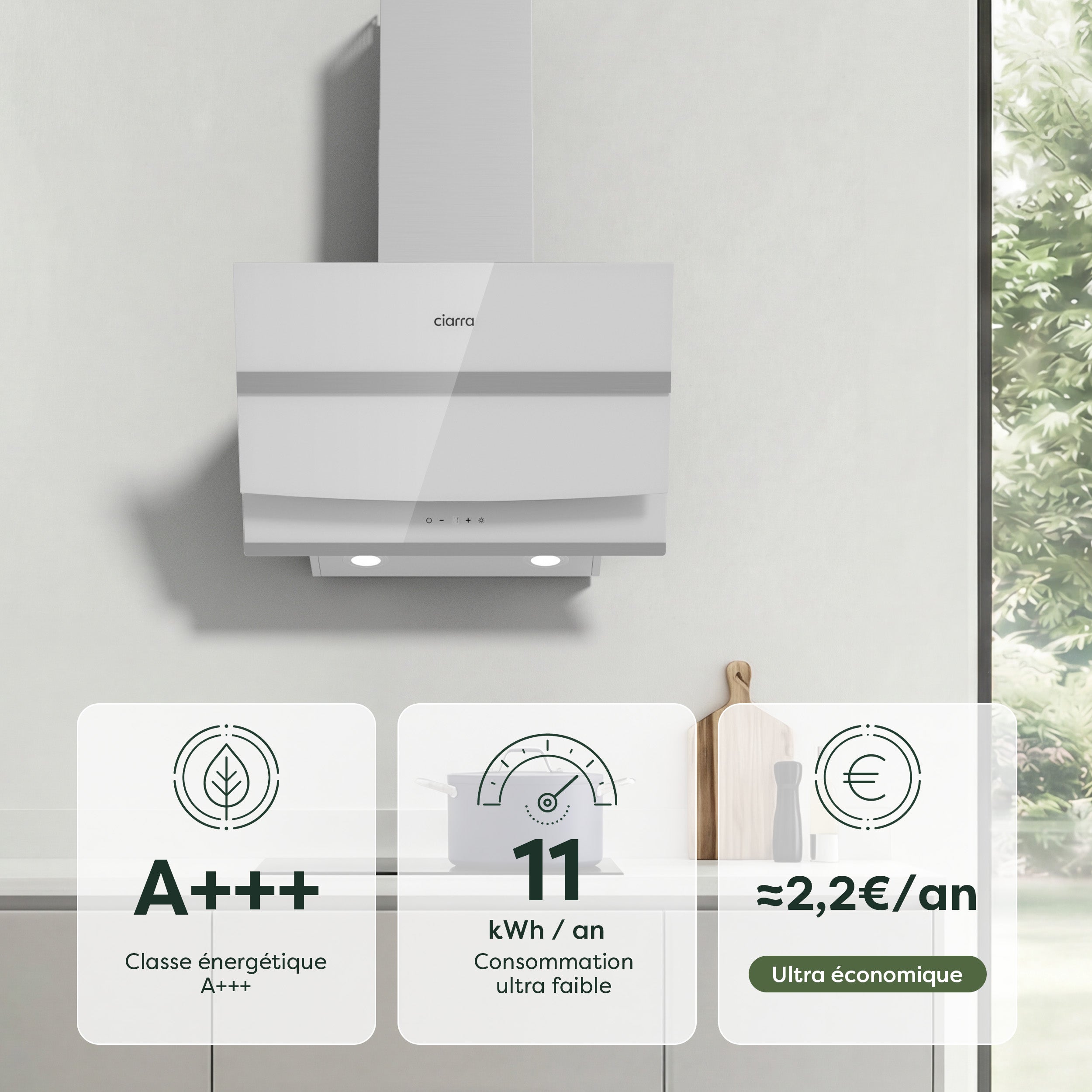 CIARRA Exaustor Táctil 60cm com Booster 650m3/h Controle APP Vidro Branco VM6736NW - 3