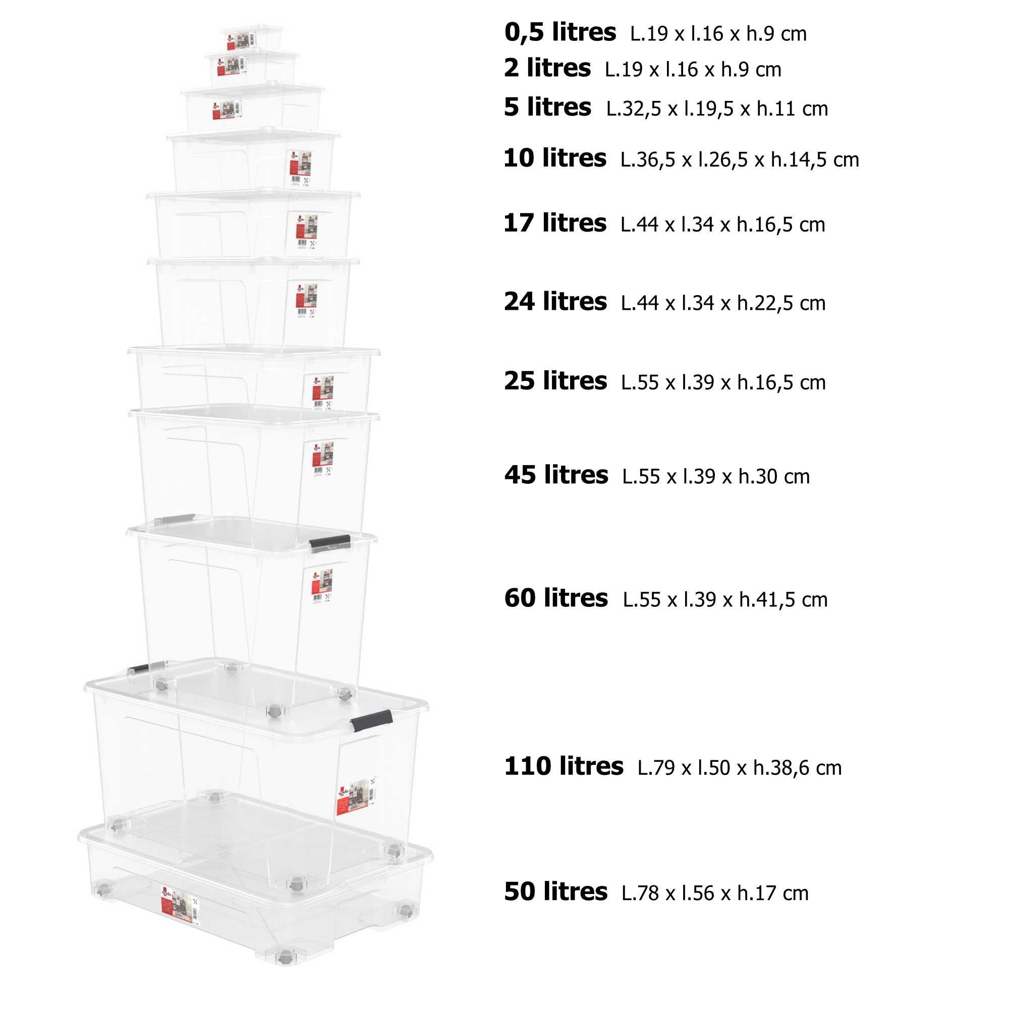 Lot de 2 boîtes de rangement sous le lit à roulettes 50L en plastique transparent avec couvercle VIEW BOX - 9