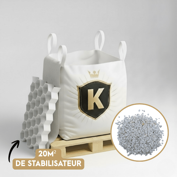 KIT Graviers blanc + dalles stabilisatrices = 1 Big Bag gravier Cristal 8/12 1,5T + 20m2 dalles stabilisatrices blanches - Livraison PREMIUM