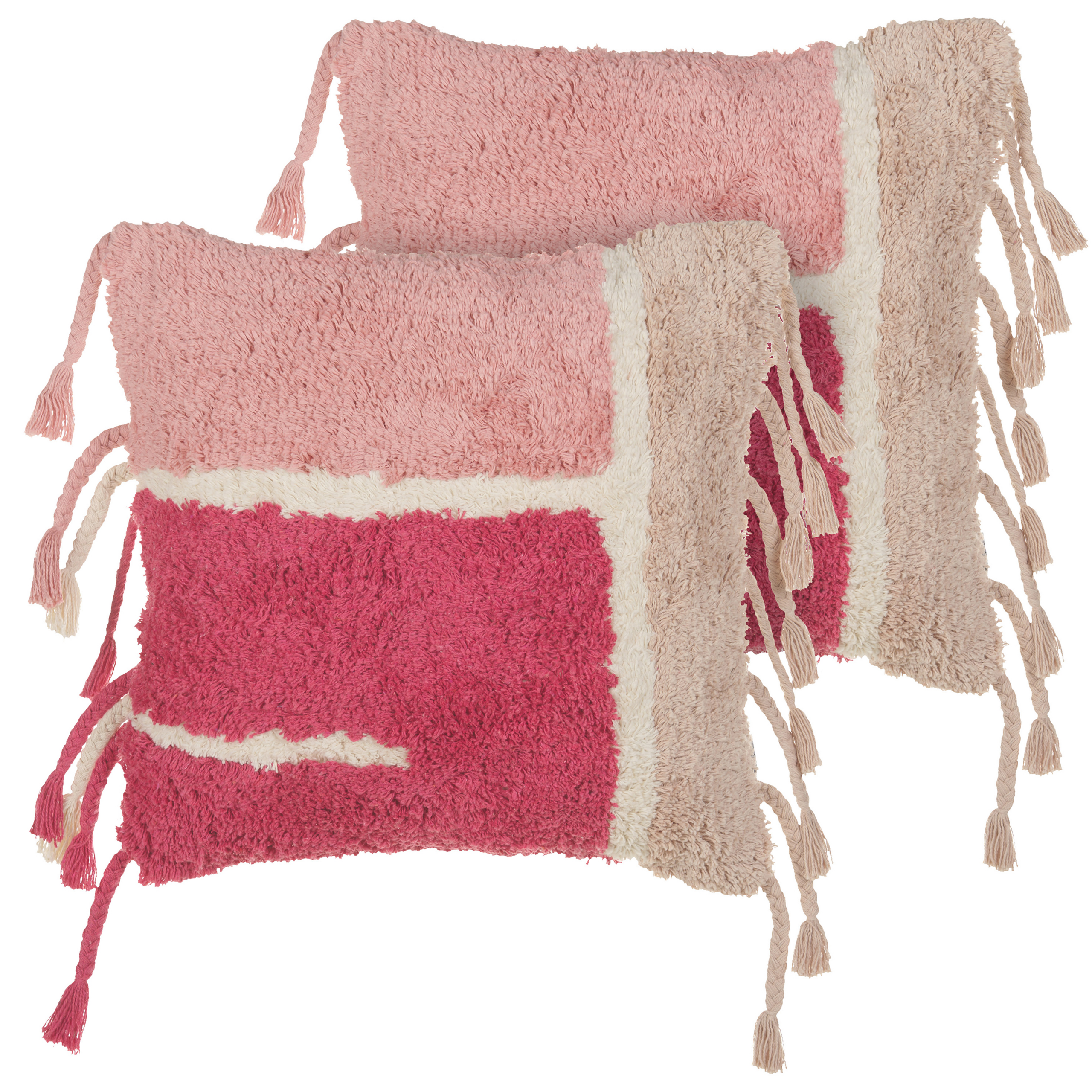 Beliani conjunto de 2 cojines decorativos bistorta algodón 45 x 45 cm rosa patrón geométrico