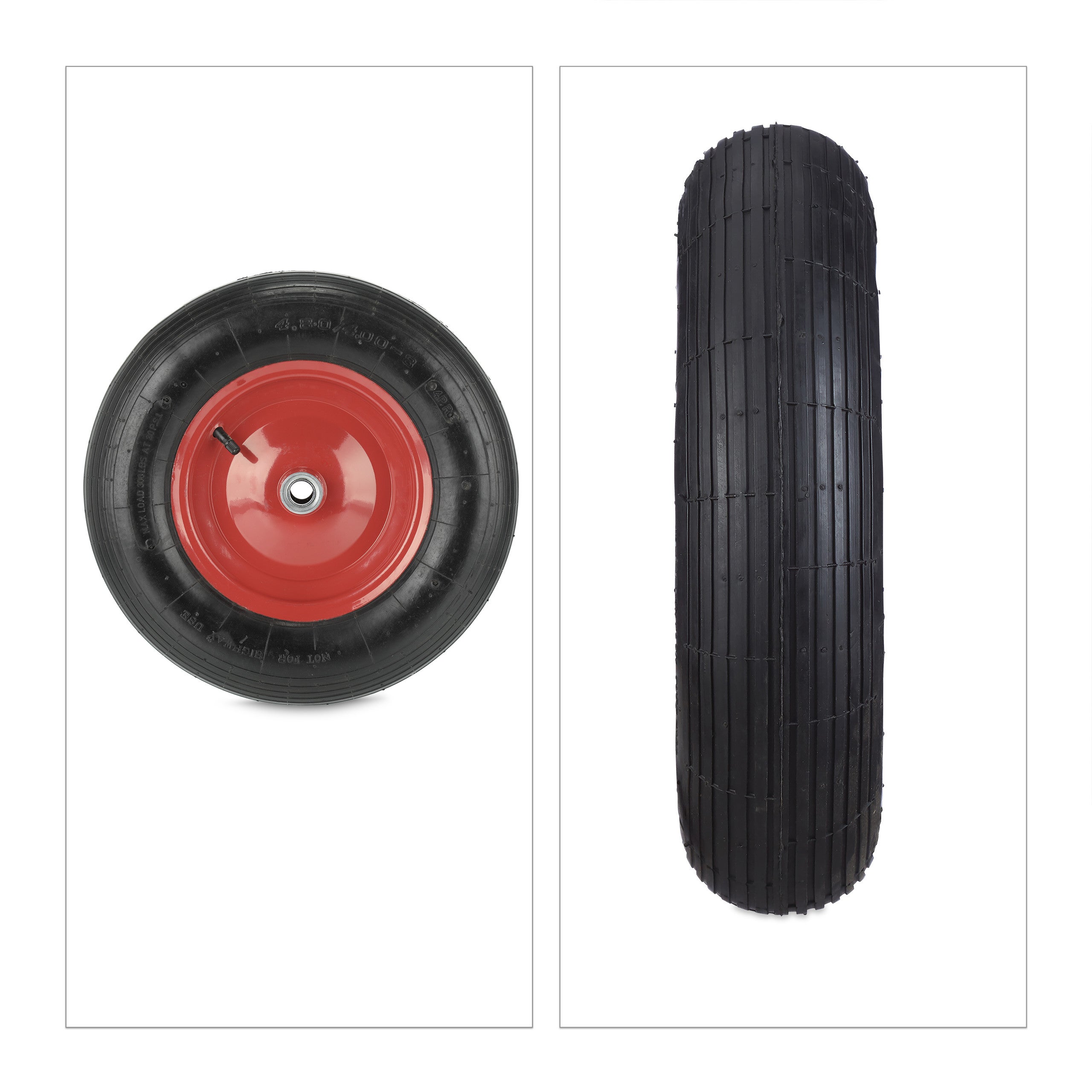 Roue de brouette 4.80 4.00-8, pneu de rechange, de secours, 4PR, avec air, jante en acier, noir/blanche, Relaxdays - 9