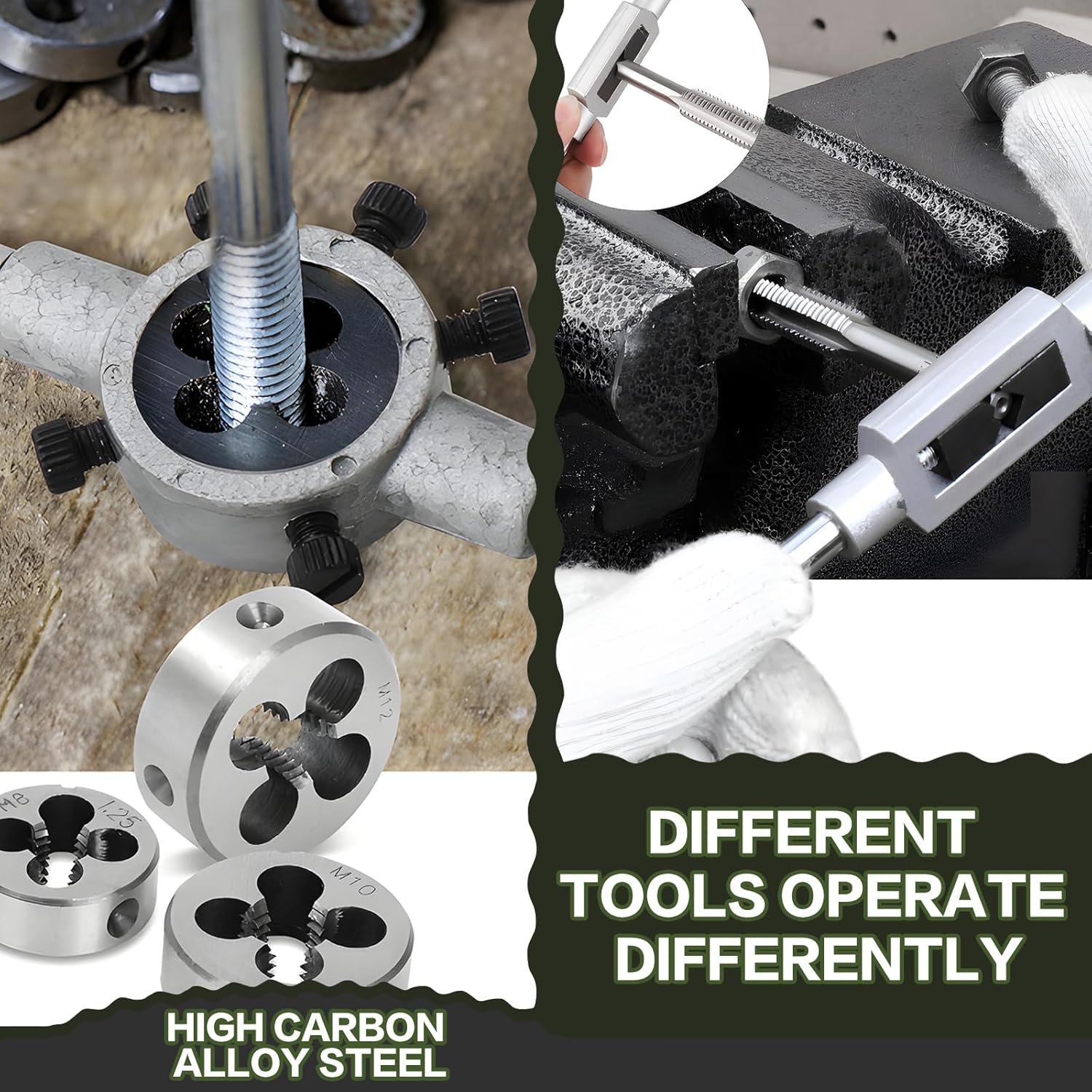 Jeu de tarauds et filières, clé à droite, jeu de 20 pièces, outils de réparation de filetage de tarauds machines M3-M12 - 5