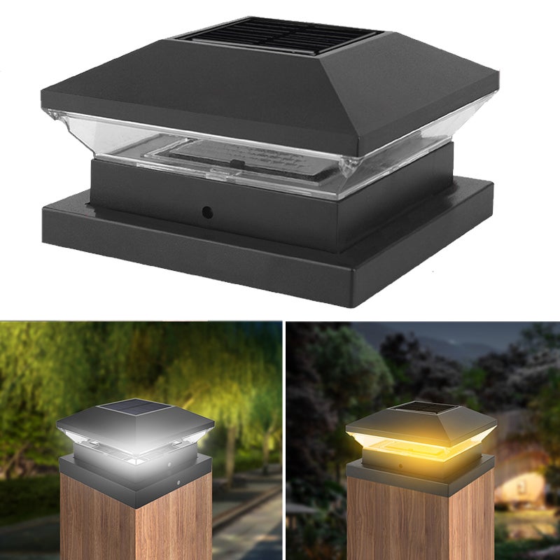 Nasadka słupka solarnego świecąca na zewnątrz, solarne lampki na słupek ogrodzeniowy z 2 trybami, wodoodporne, do słupków 4x4, 5x5
