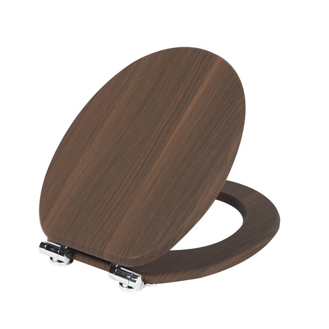 Abattant WC ovale HOMSEAT en MDF à fermeture ralentie, effet grain de bois foncé