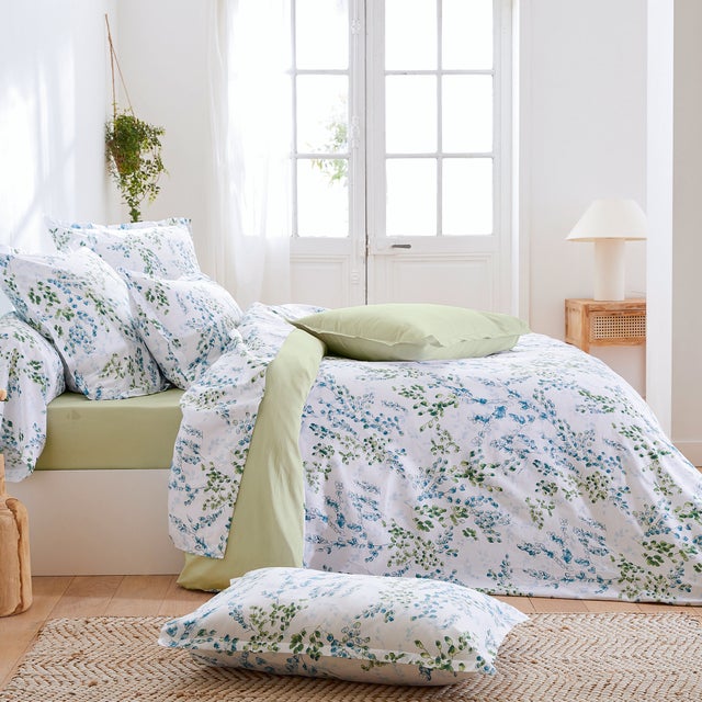 Drap plat 280x325 cm satin de coton ANGÈLE vert tilleul