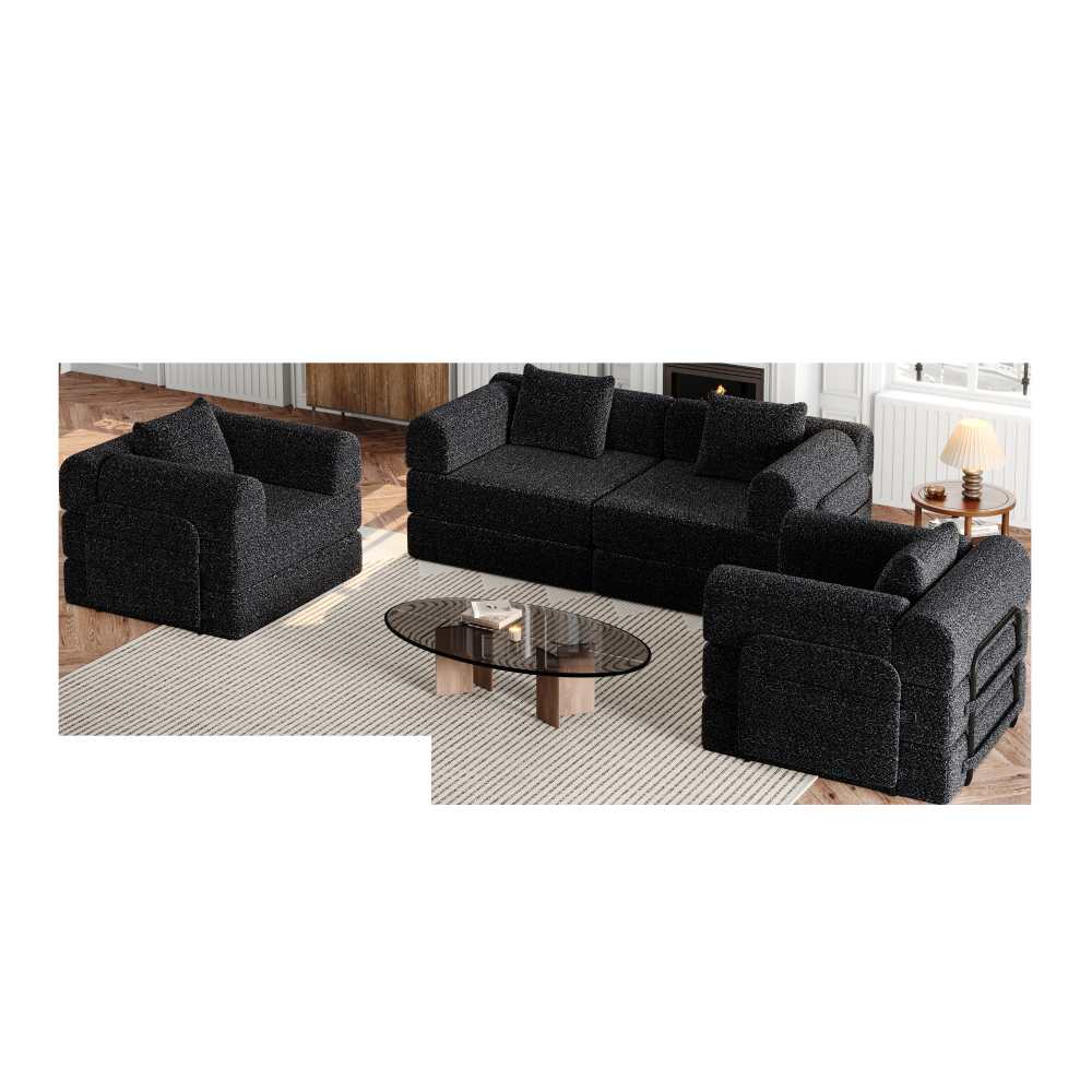 Canapé modulable 2 en 1, tapissé en chenille douce et résistante, rangement latéral intégré et structure métallique renforcée, idéal pour le salon - 7