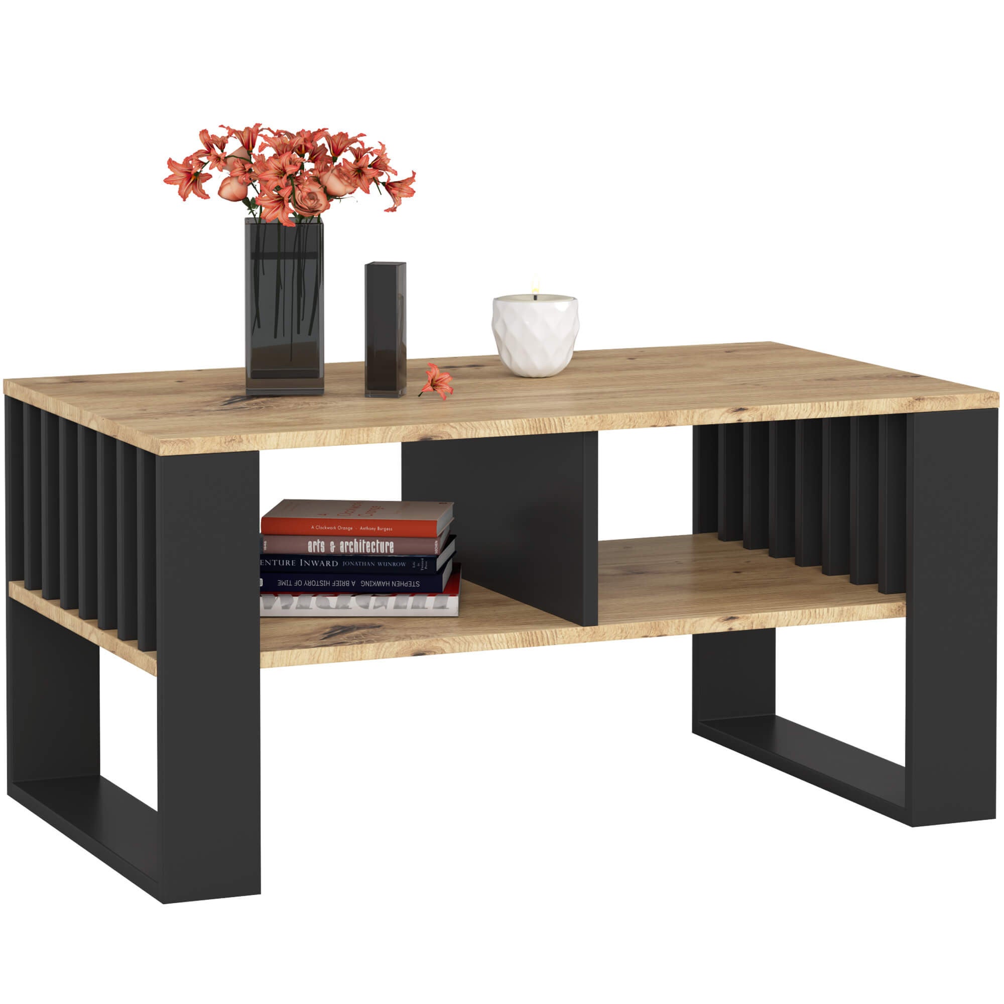 Stolik kawowy AKORD ROCKFORD Dąb Artisan 92 cm nogi kolor Czarny 92x53x45 cm