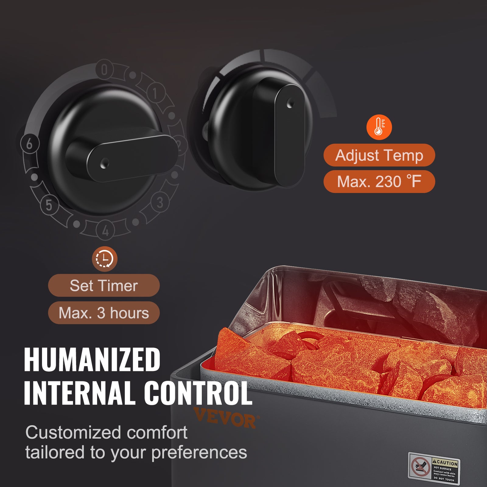 Poêle sauna VEVOR, inox, 8 kW 400 V 3N, minuterie 3 h, 110 °C, pour 8–12 m³, usage spa/hôtel, pierres non incluses - 4
