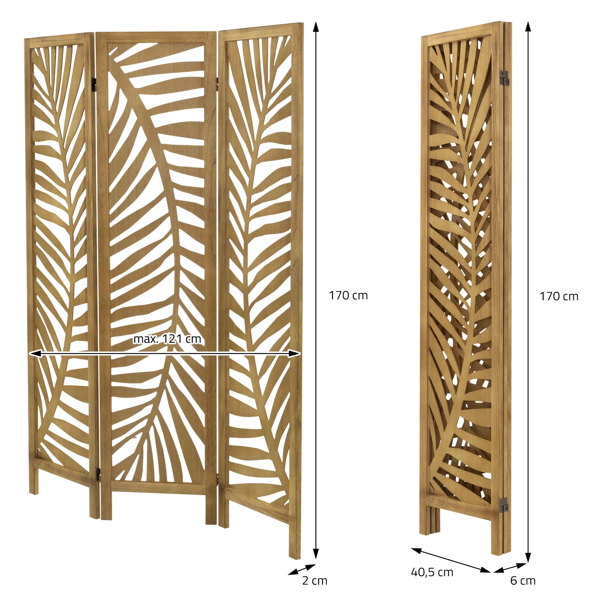 Paravent intérieur Fukuoka 170x121 cm naturel en bois à 3 panneaux pliable cloison de séparation écran diviseur protection visuelle séparateur pièce - 6