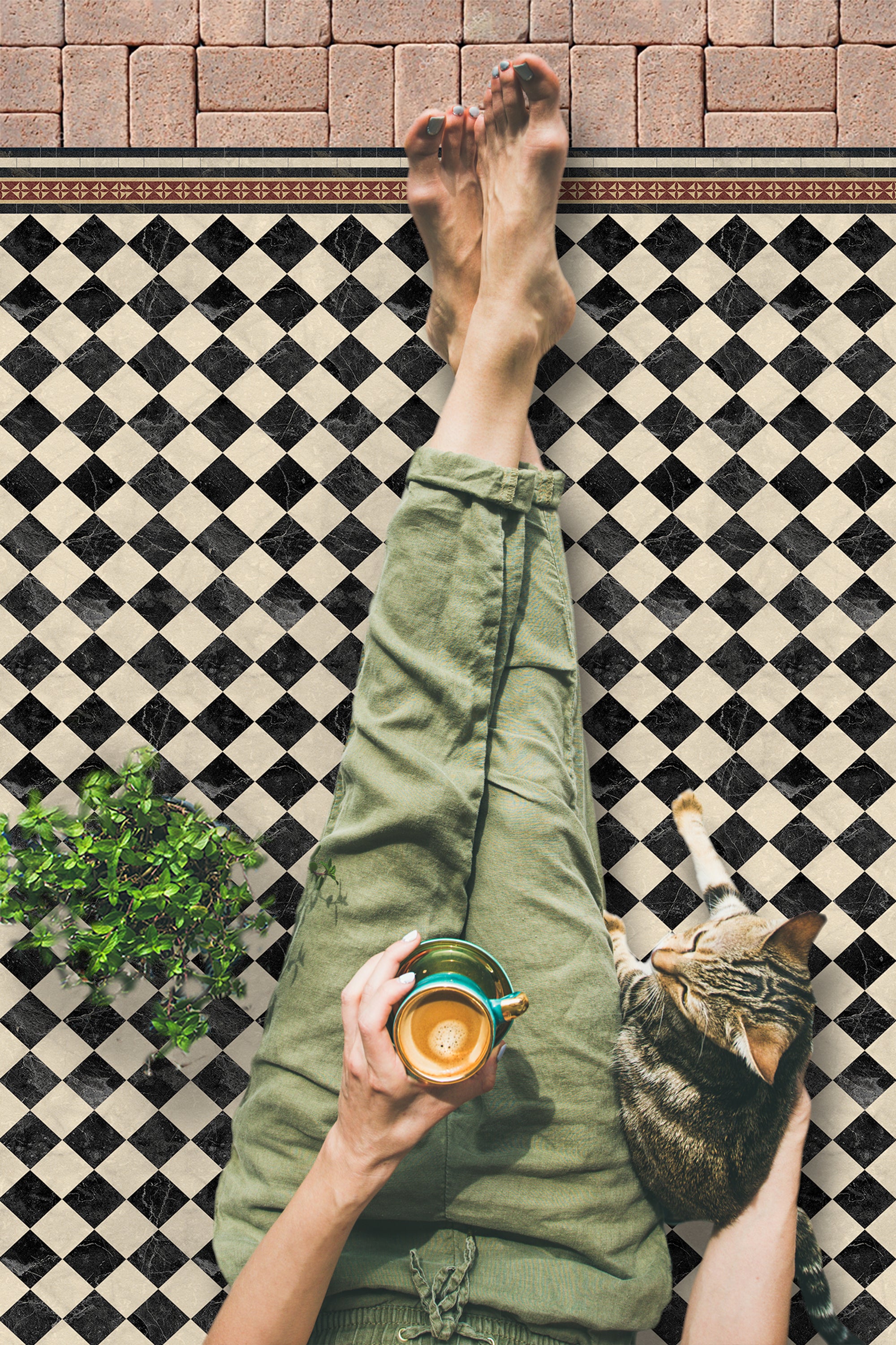 Tapis PVC intérieur/extérieur Scacchi 200x266 cm - PVC imprimé, lavable, ignifuge, pour le salon ou la cuisine, style hydraulique - 3