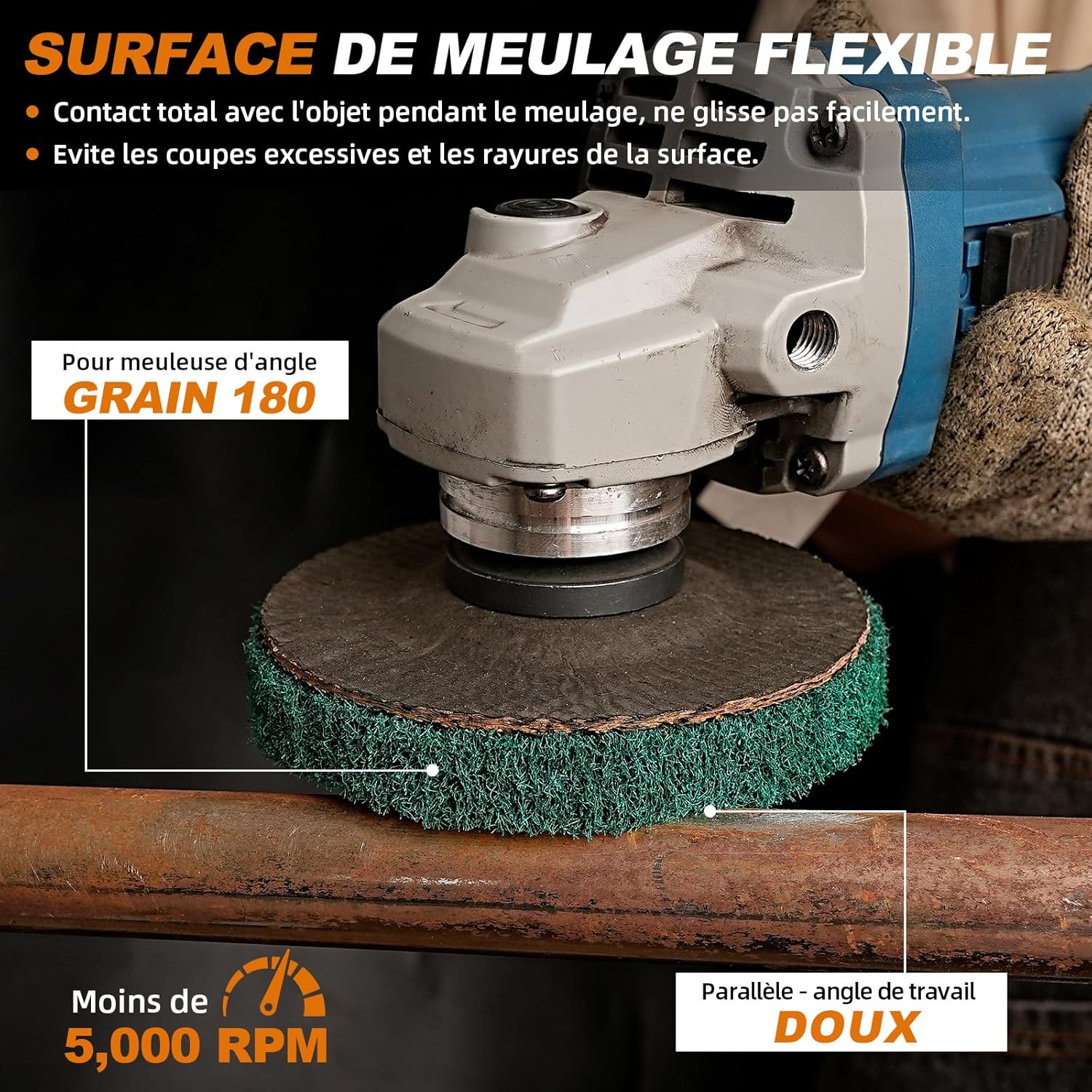 Lot de 6 Disque de Ponçage à Lamelles en Fibre de Nylon, 12.5 x 2.2 cm，180 Grit Roue de Polissage pour Meuleuse d'angle,Pour le nettoyage,l'ébavurage - 2