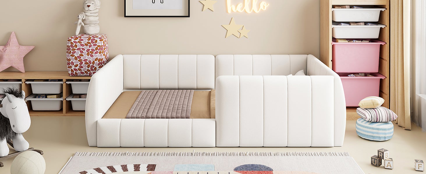 Łóżko tapicerowane 90 x 200 cm z wyściełanym zagłówkiem - rama MDF i tkanina lniana - 12 listew - beżowe - 8