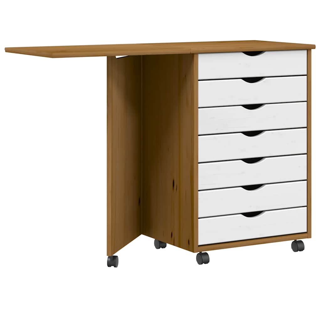 Armoire Roulante Avec 6 Tiroirs En Pin Massif - Meuble De Rangement Bureau Mobile Sur Roulettes - Noir MOSS - 2