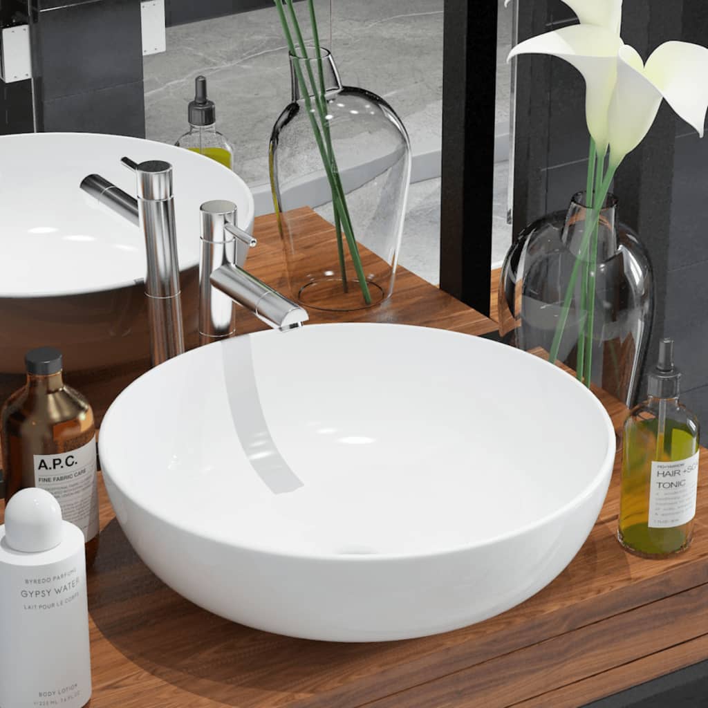 Lavabo ronde Céramique Blanc 41,5 x 13,5 cm vidaXL - 7