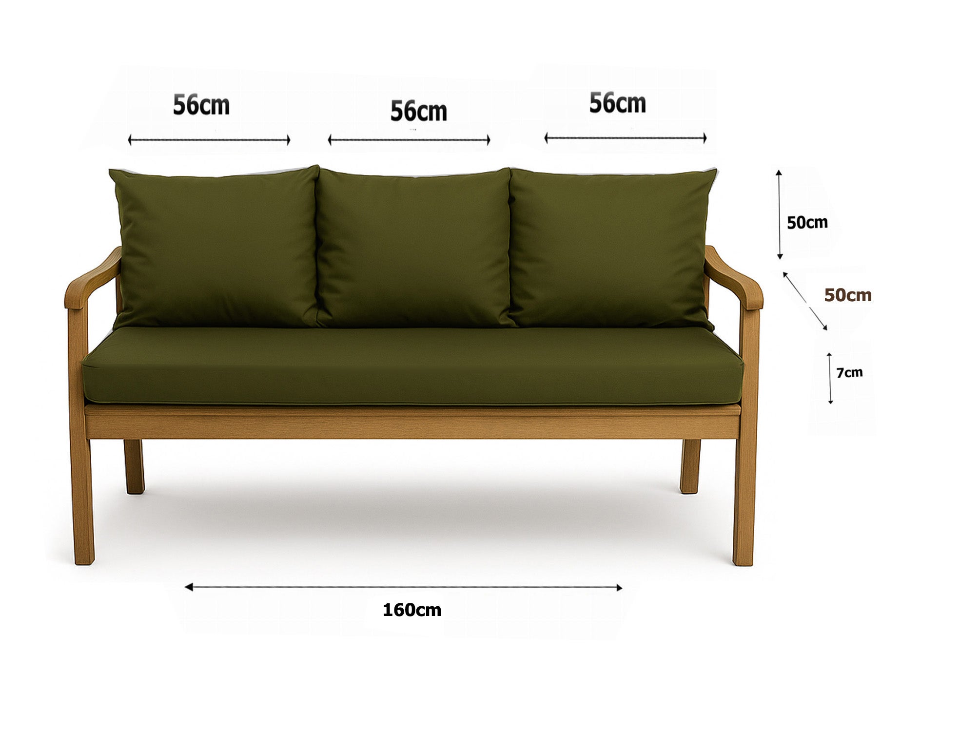 Coussin pour banc 160x50x50cm, Coussins pour balancelle de jardin Vert, couvertures amovibles, Coussin extérieur/intérieur - 3