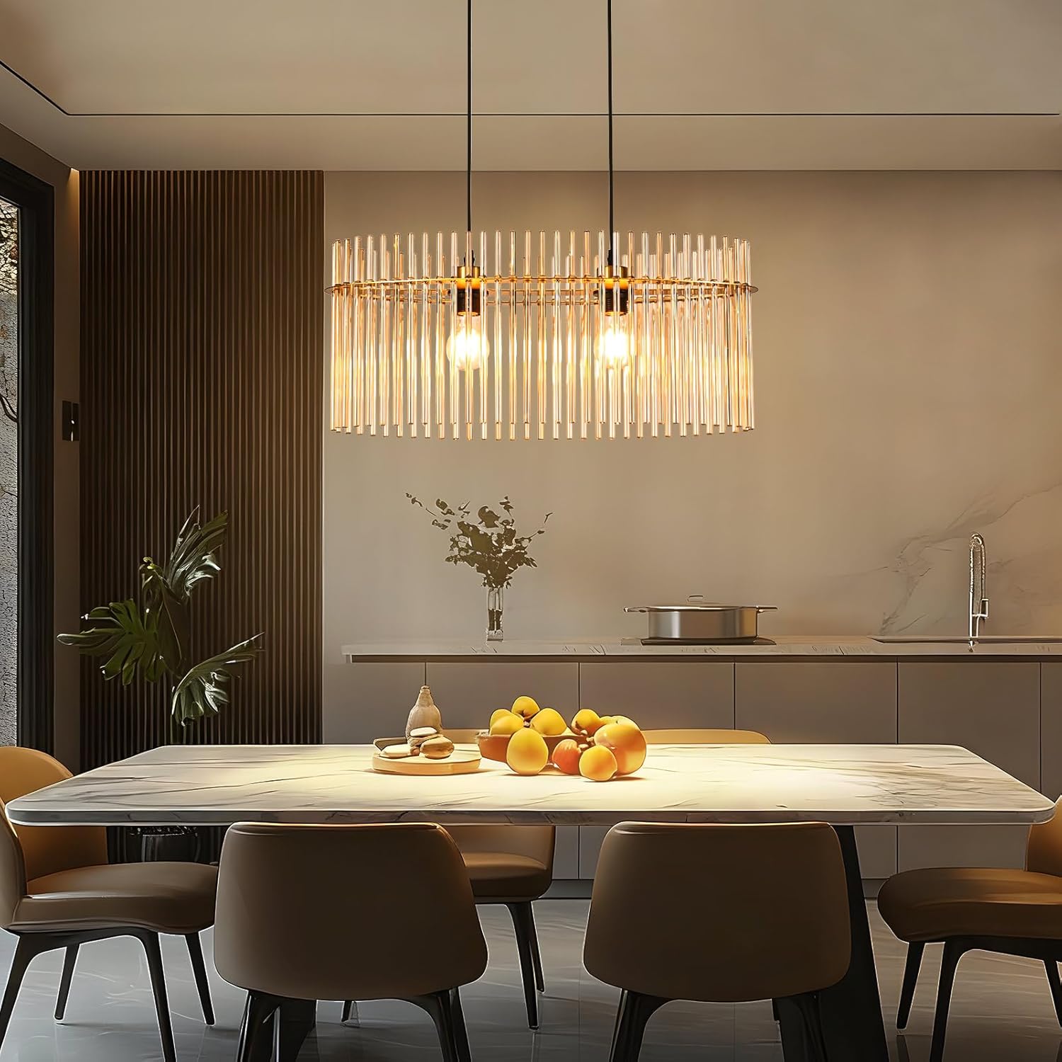 ZMH Lampa wisząca E27 Złote szkło 2 płomienie do kuchni salonu (bez żarówki) - 6