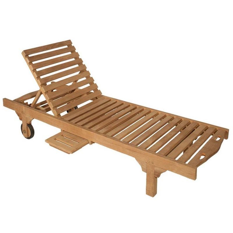 Lot de 2 transats bains de soleil en teck massif brut 202cm avec tablette et dossier réglable - 2