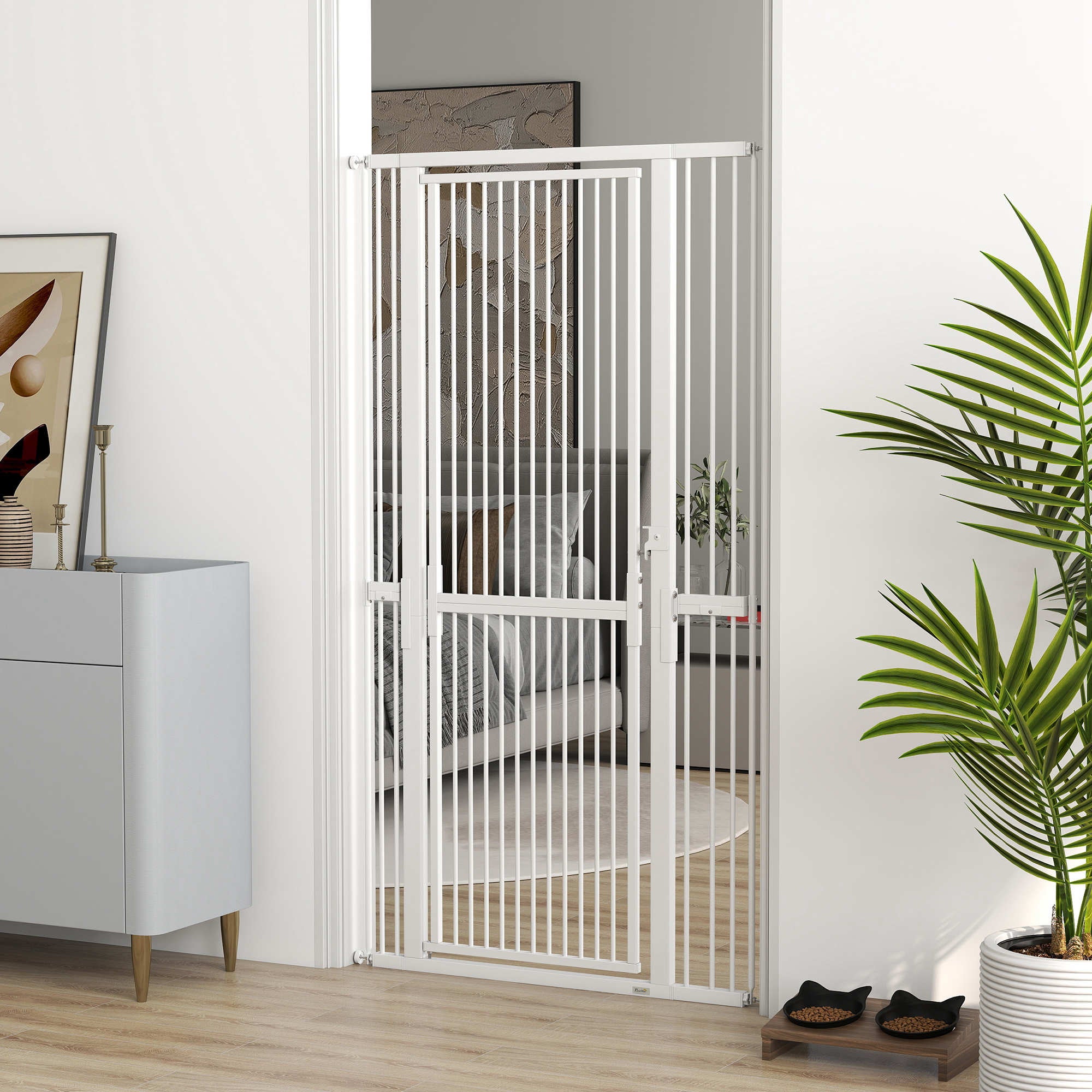 Barreira de Segurança Cães PawHut Aço e ABS Branco 76–104x5x180 cm - 2