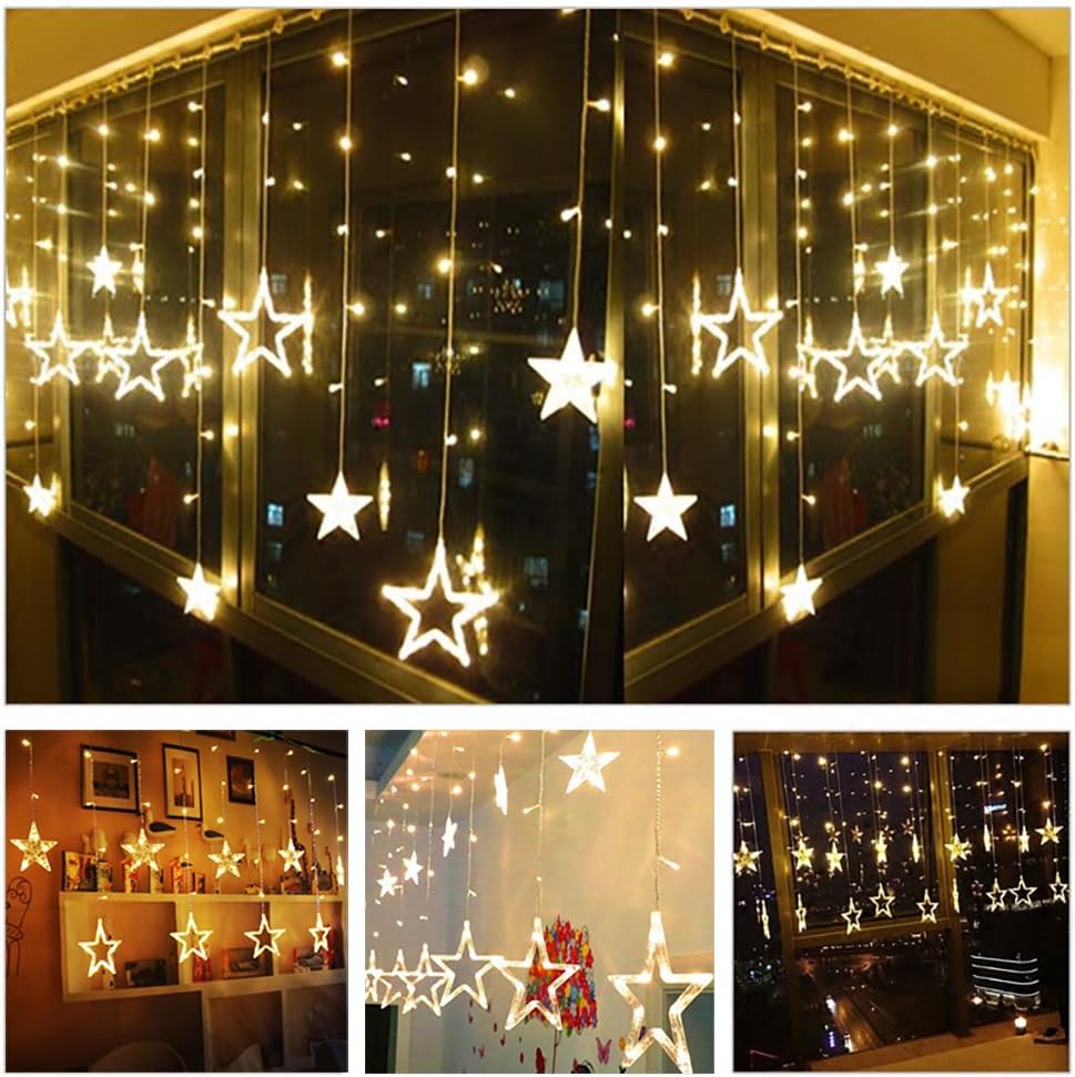 Guirlande Lumineuse 12 Étoiles LED - Lumière Blanche Chaude & 8 Fonctions - Pour Décoration Noël, Mariage et Fêtes - Usage Intérieur - 5