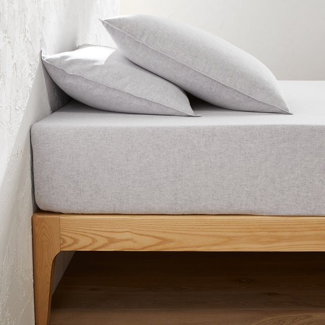 Drap-housse, en flanelle de coton chambray, bonnet 30 cm, Clara - Gris chiné - 90 x 190 cm