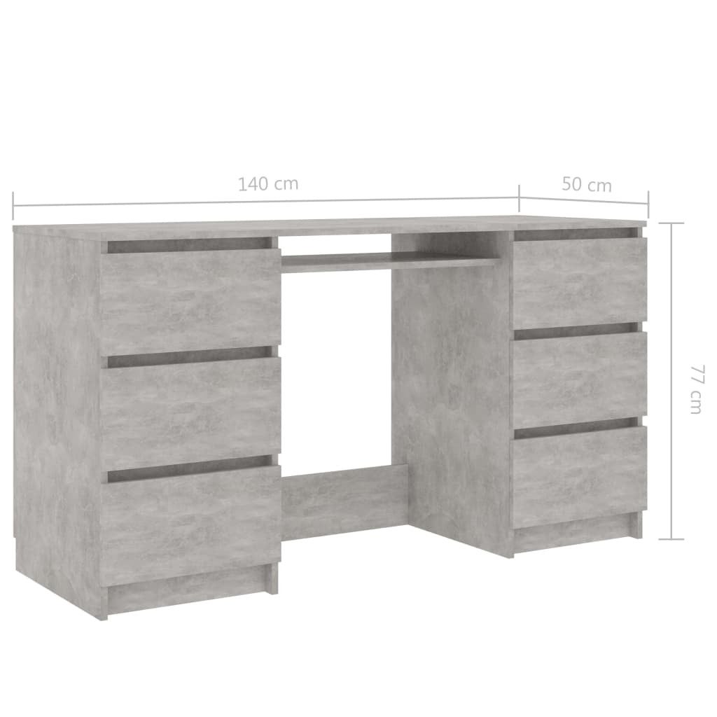 Bureau bois gris béton 6 tiroirs Study 140 cm - 2