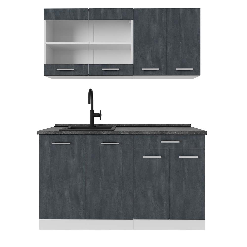 Vicco Pojedyncza kuchnia R-Line, Czarny beton/biały, 140 cm BP Antracyt