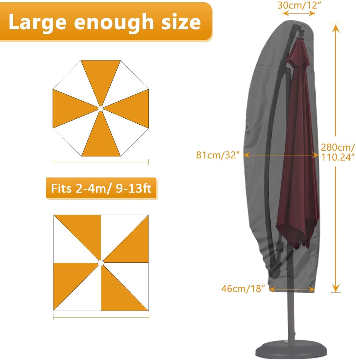 Housse de protection d'extérieur,210D Protege Parasol avec Perche,265x40/70/50cm - 2