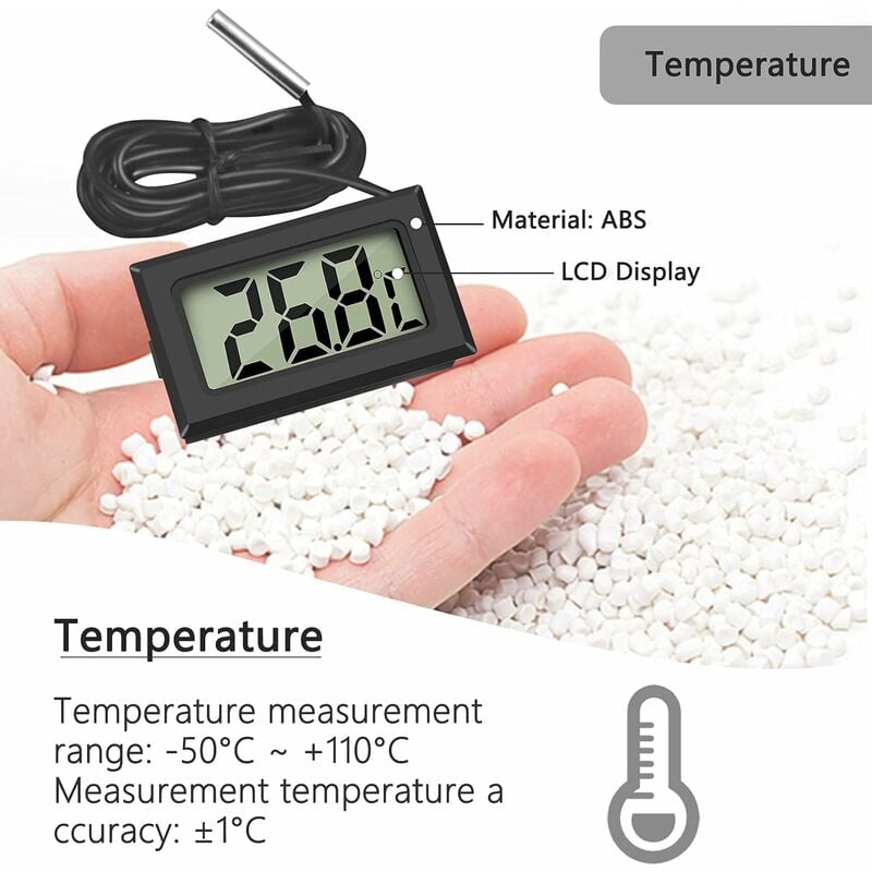 4x thermomètre numérique LCD moniteur de température avec sonde externe pour réfrigérateur congélateur réfrigérateur aquarium (4x noir) - 3