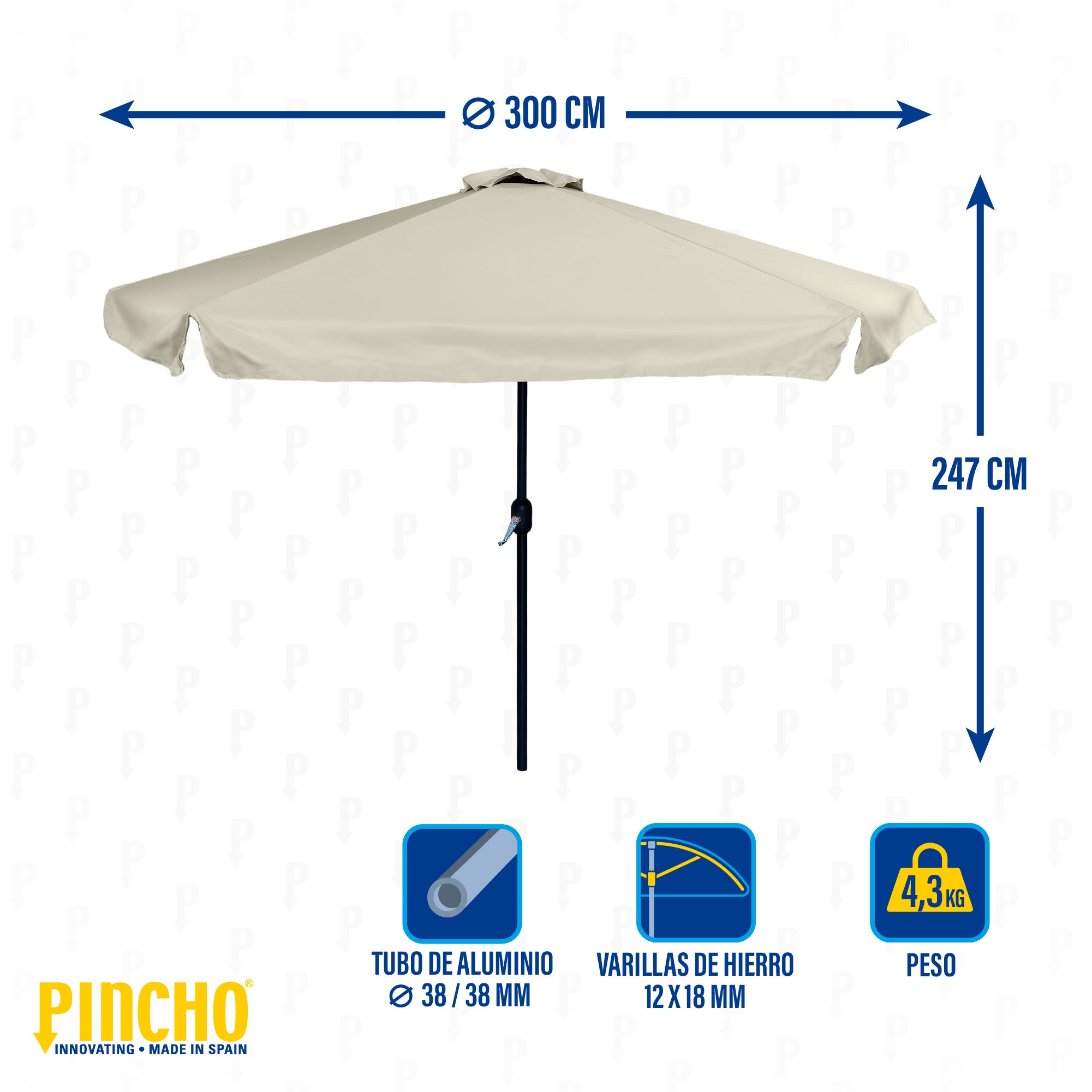 Sombrilla Terraza Exterior 3M – Parasol Grande para Jardín con Protección Solar UV50+, Apertura con Manivela - 6