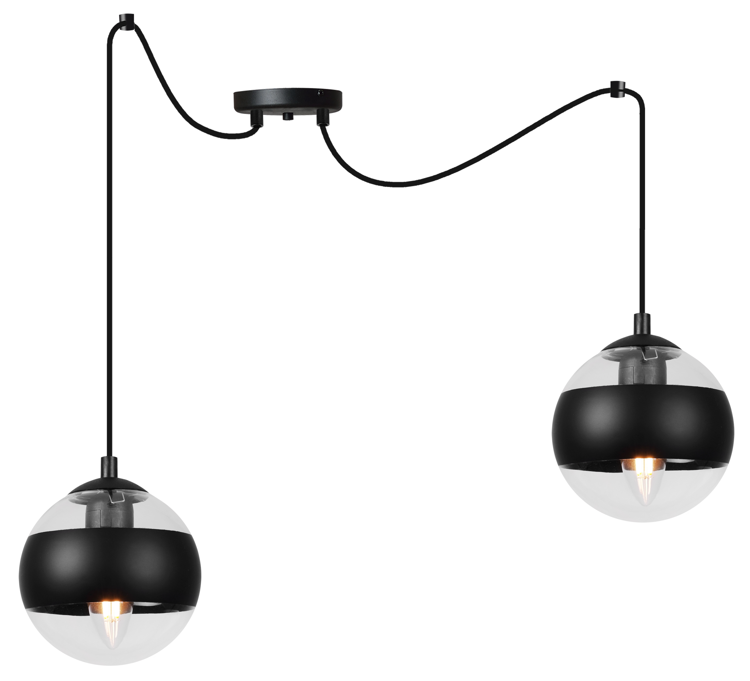 Lampa sufitowa wisząca Toledo Pająk czarna nowoczesna 2xE14 klosz kula bezbarwna Light Home LH
