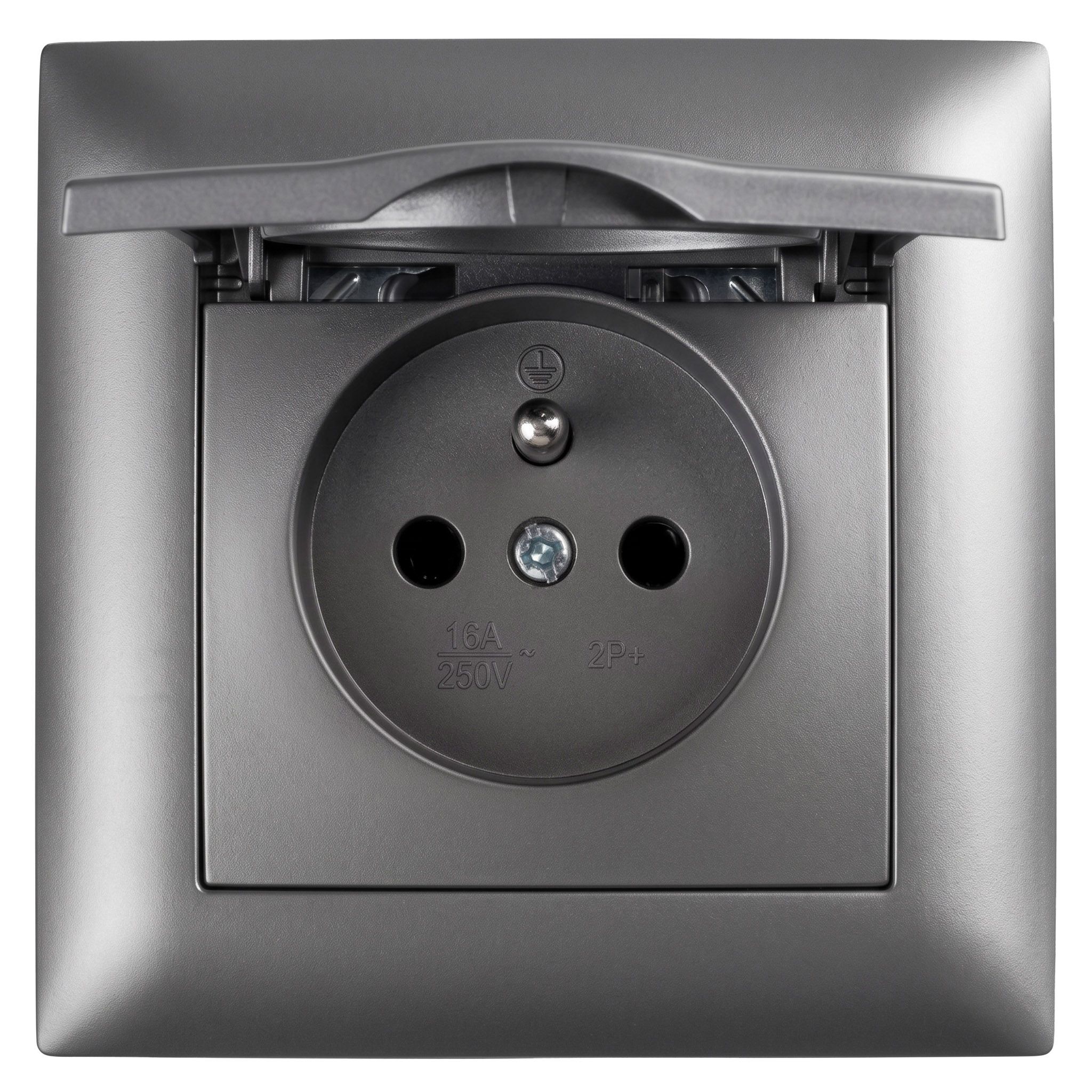 Toolight Priză Simplă Cu Împământare Și Clapetă Cu Ramă Oste Jnh005-g Grey